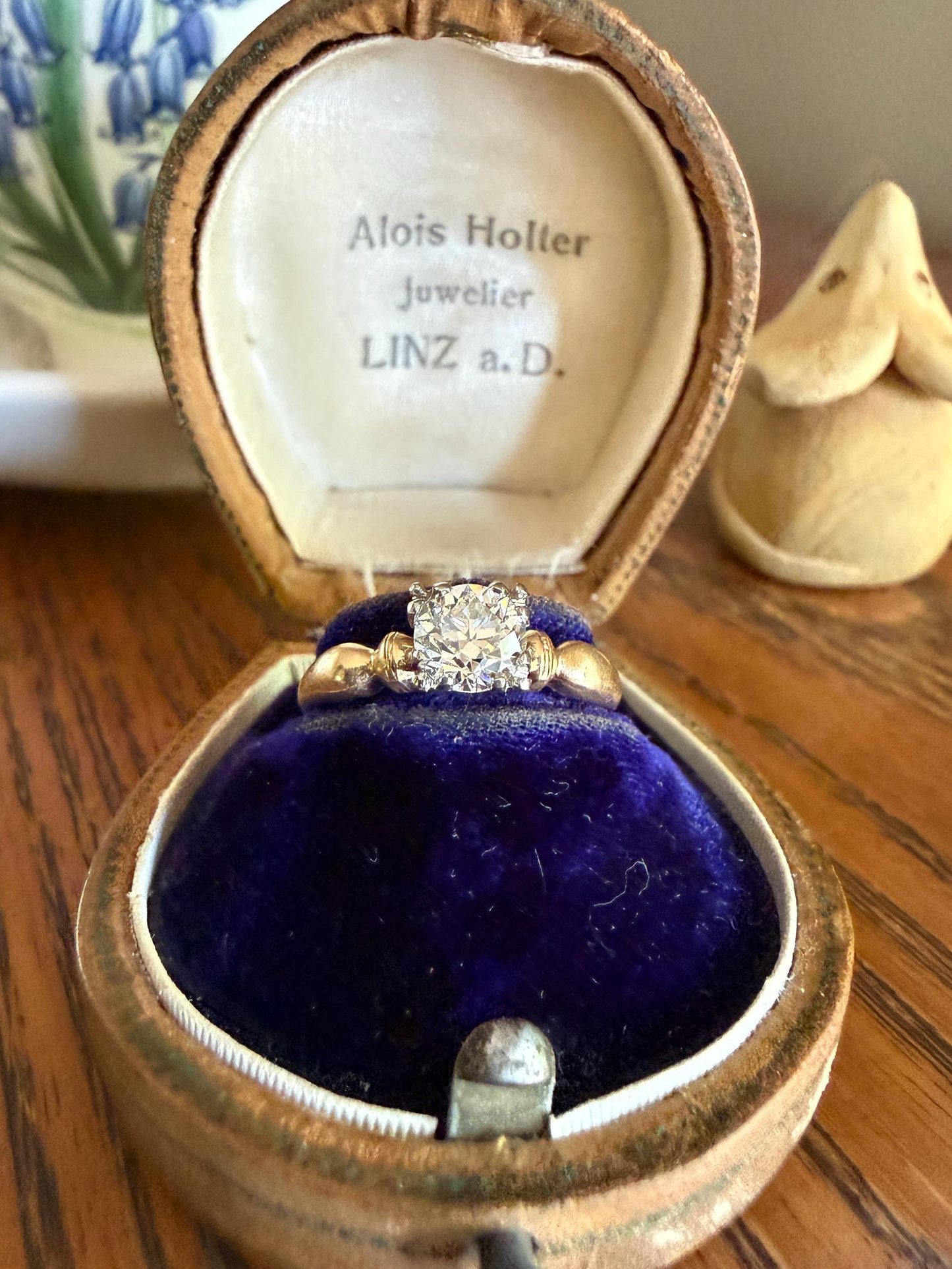 Antique .7 Carat Old European Cut DIAMOND Solitaire Engagement Ring Stacker 14k Yellow Gold Wedding Something Old Daily Wear Prong Set Gift