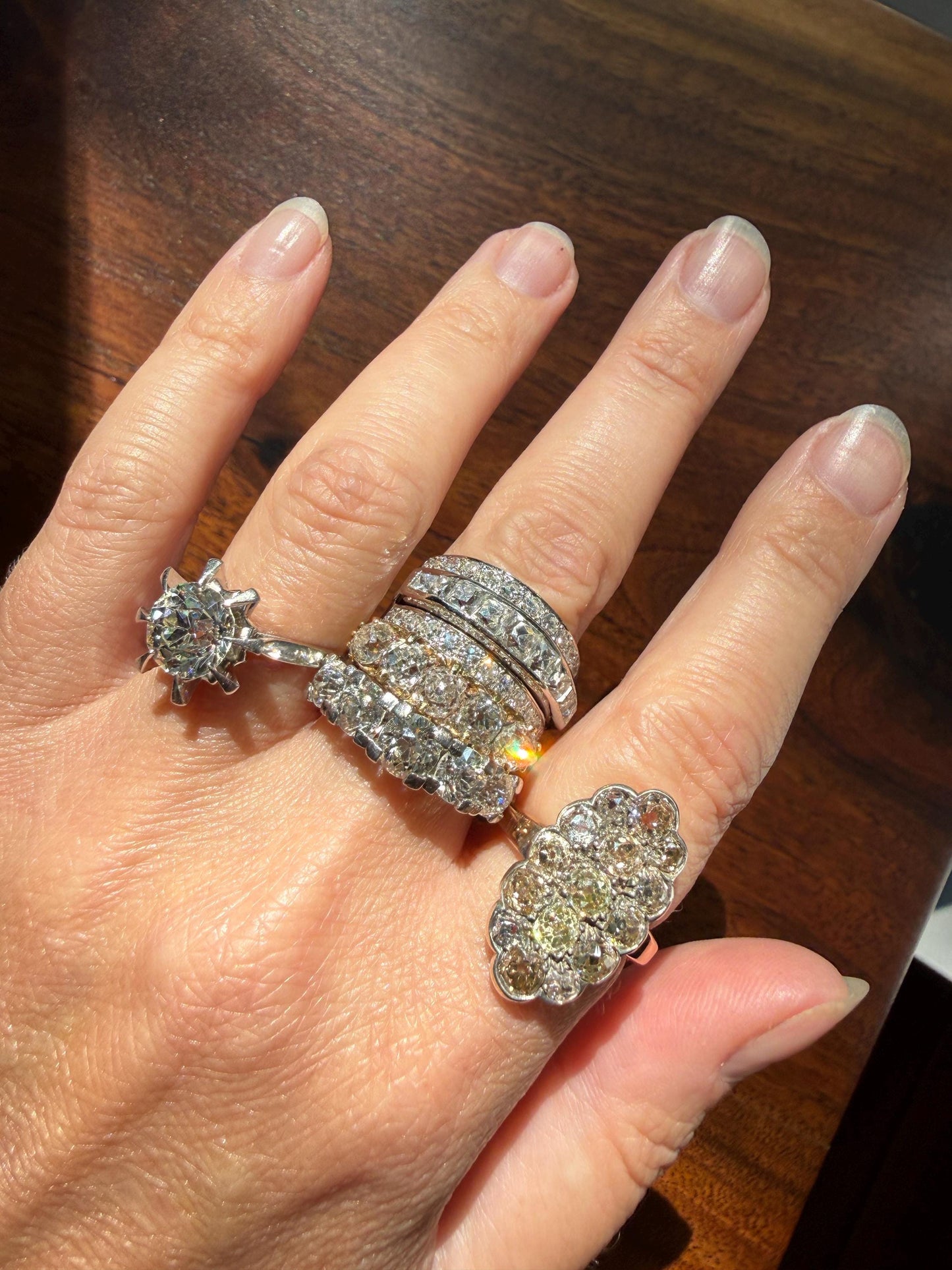 Unique Vintage 2.4 Carats Old Mine Cut DIAMOND Sunburst Ring Solitaire Engagement 18k White Gold & Platinum Architectural Claw Prongs ooak