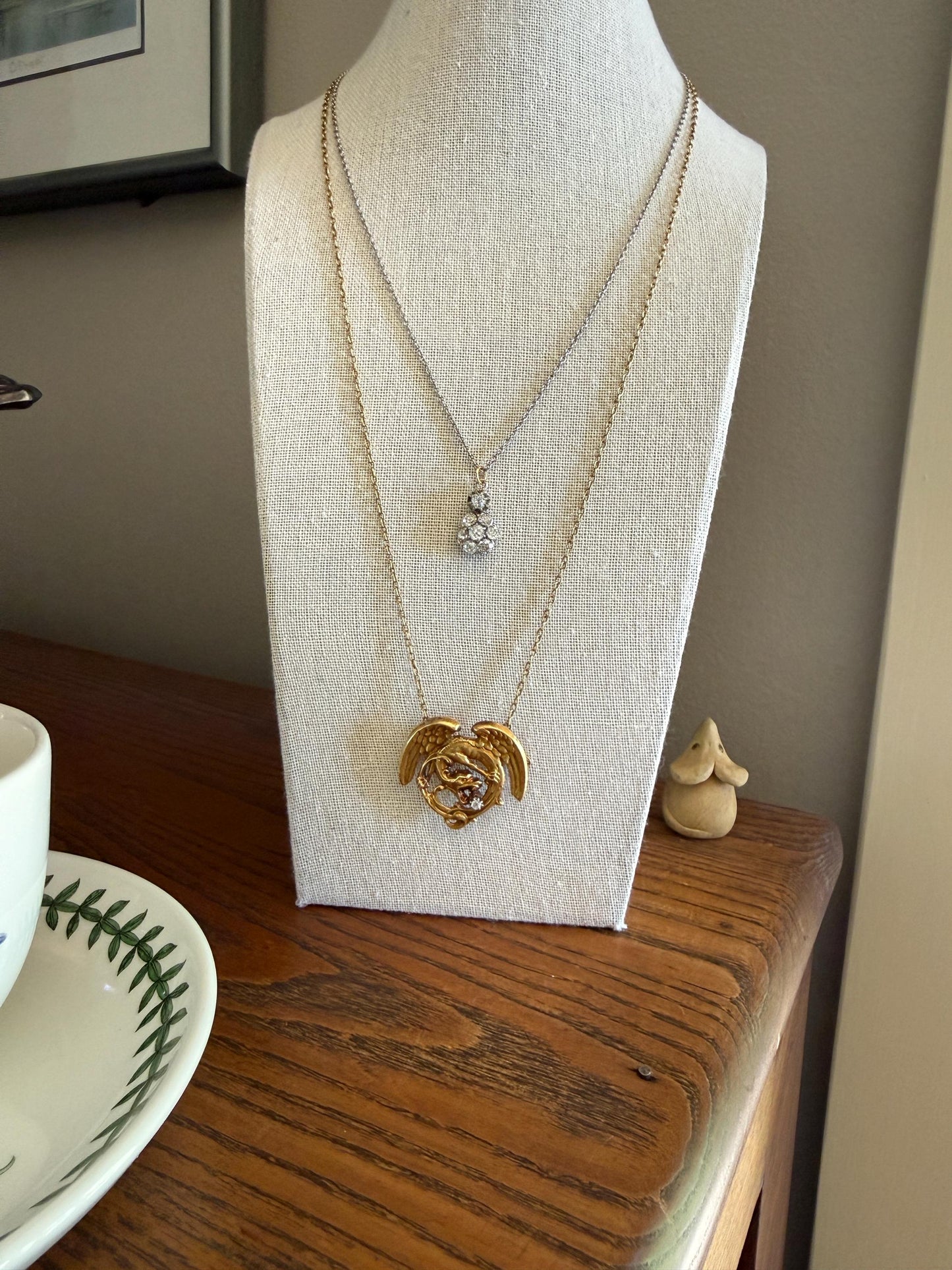 Antique 2.1 Carats Old Mine Cut DIAMOND Daisy Cluster Pendant on Chain Necklace French 18k Gold OMC 2.1Ctw Art Deco