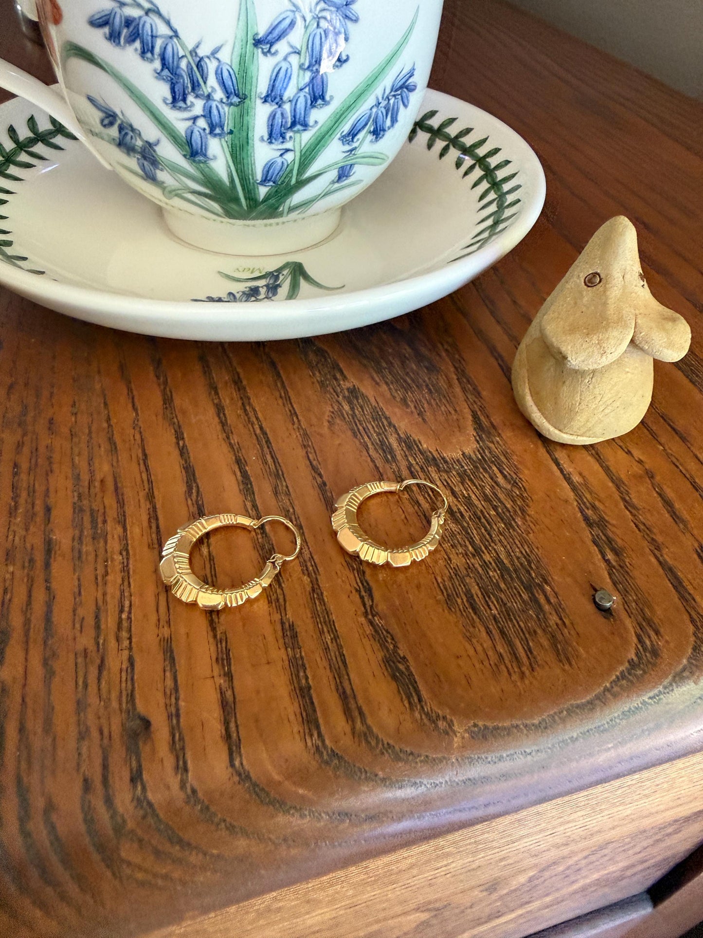 French Vintage CREOLE Hoop EARRINGS 18k Gold Dangle Linear Beveled Shimmering Gypsy Earstack