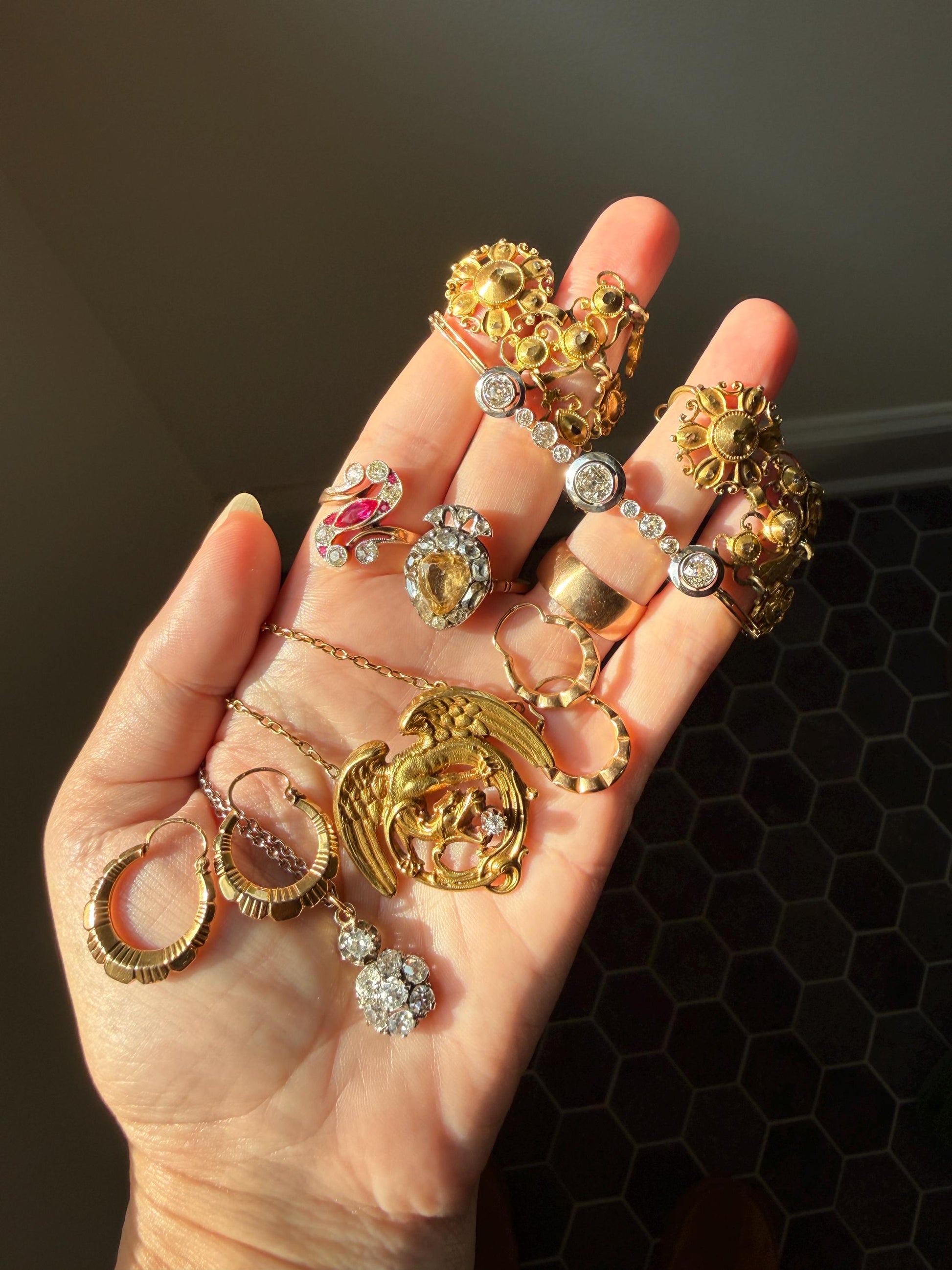 French Vintage CREOLE Hoop EARRINGS 18k Gold Dangle Scalloped Shimmering Gypsy Earstack