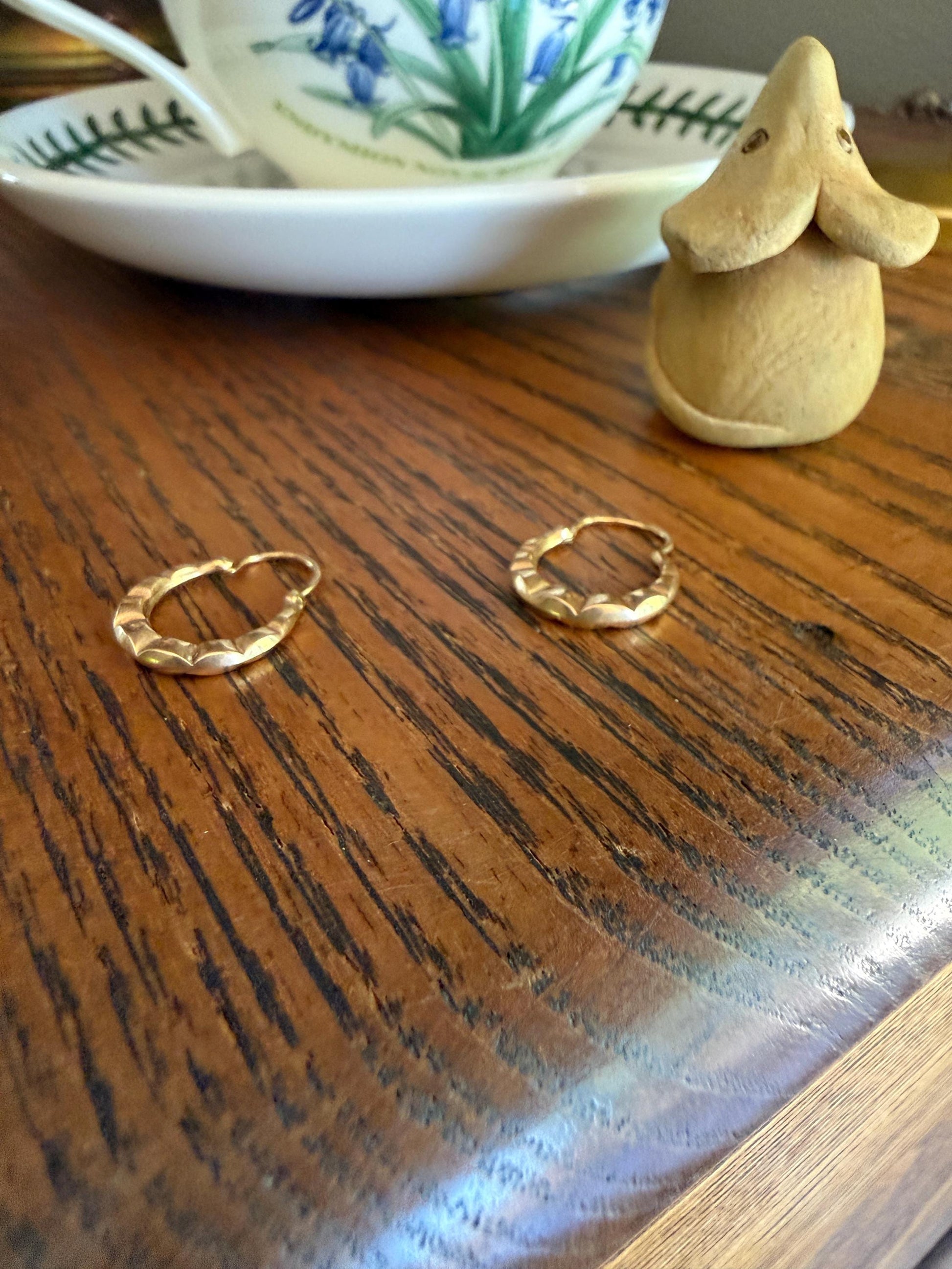 French Vintage CREOLE Hoop EARRINGS 18k Gold Dangle Scalloped Shimmering Gypsy Earstack