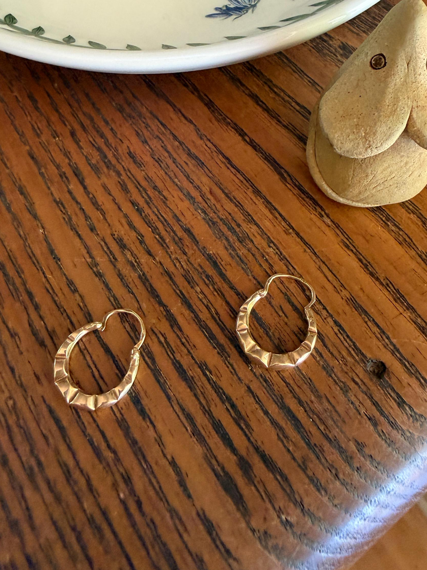 French Vintage CREOLE Hoop EARRINGS 18k Gold Dangle Scalloped Shimmering Gypsy Earstack