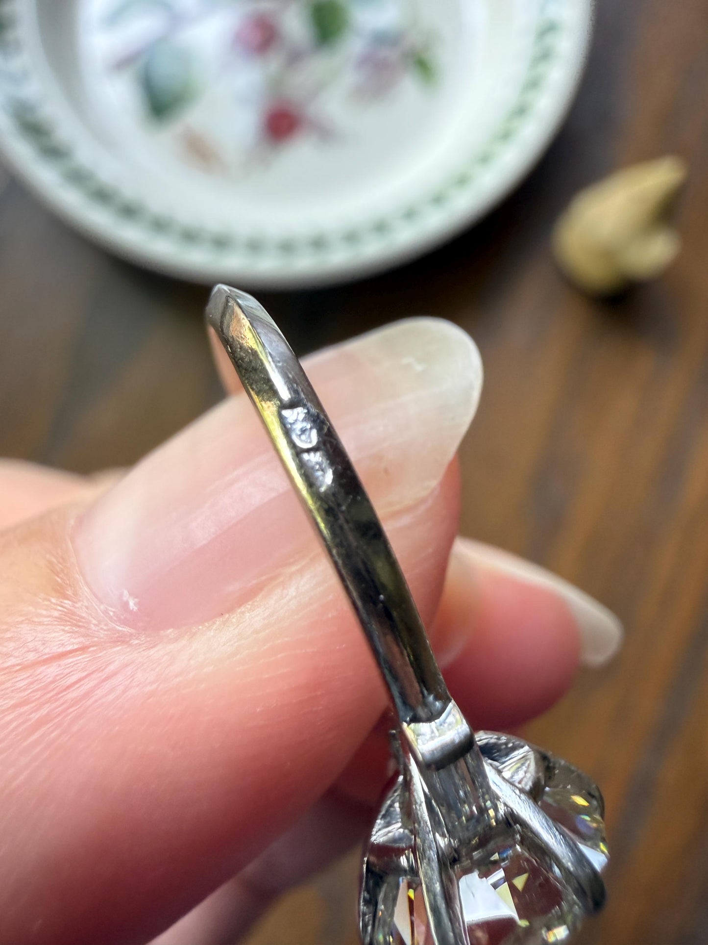 Chunky Vintage Four Carat Eye Clean Old Mine Cut Diamond Solitaire Engagement Ring French 18k White Gold Platinum Art Deco Baguette Tall OMC