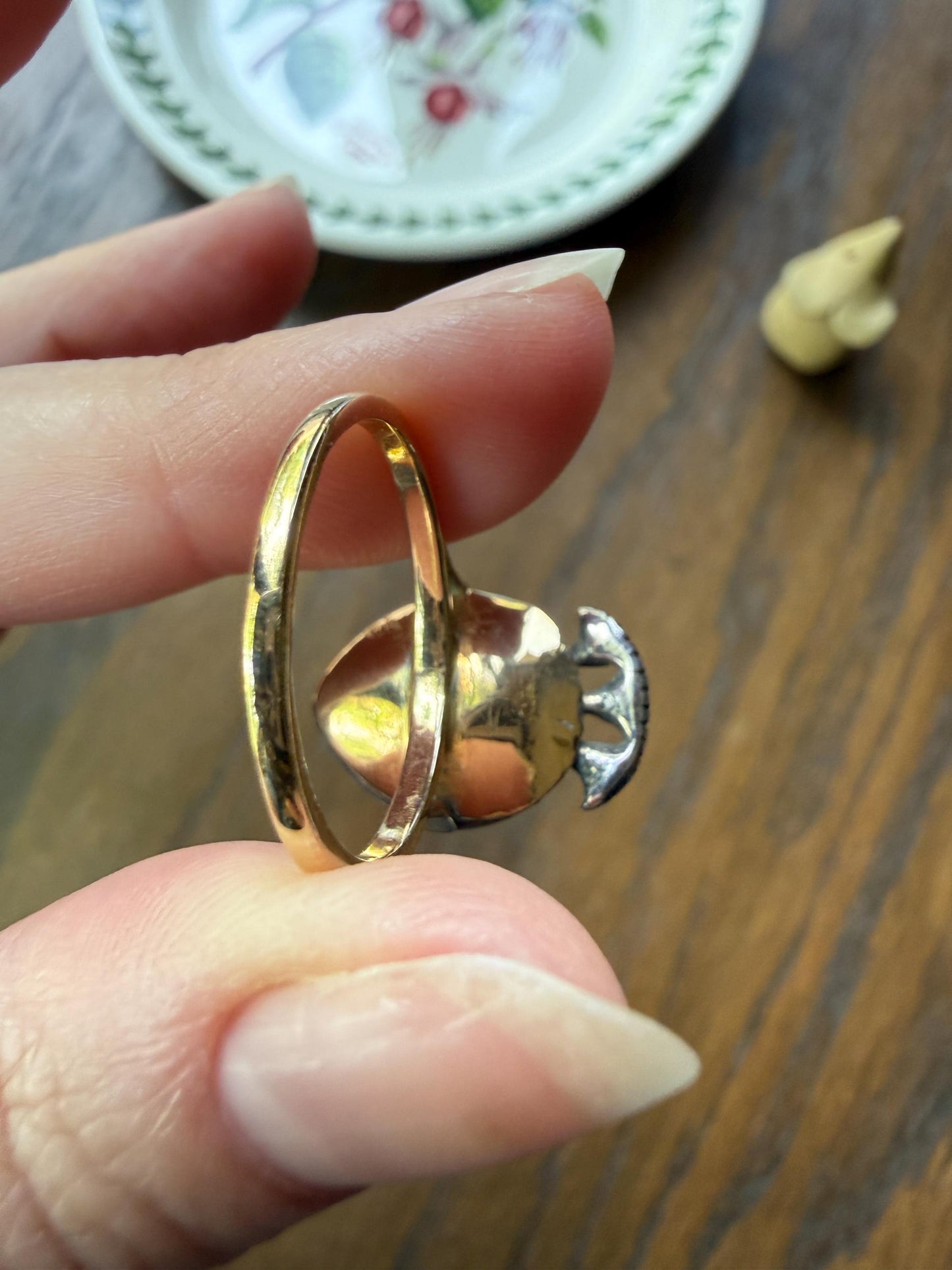 Rare Georgian Era Crowned HEART Ring Pear Precious Golden Yellow Topaz Elongated Old Mine Rose Cut DIAMOND Halo 18k Gold Silver Figural