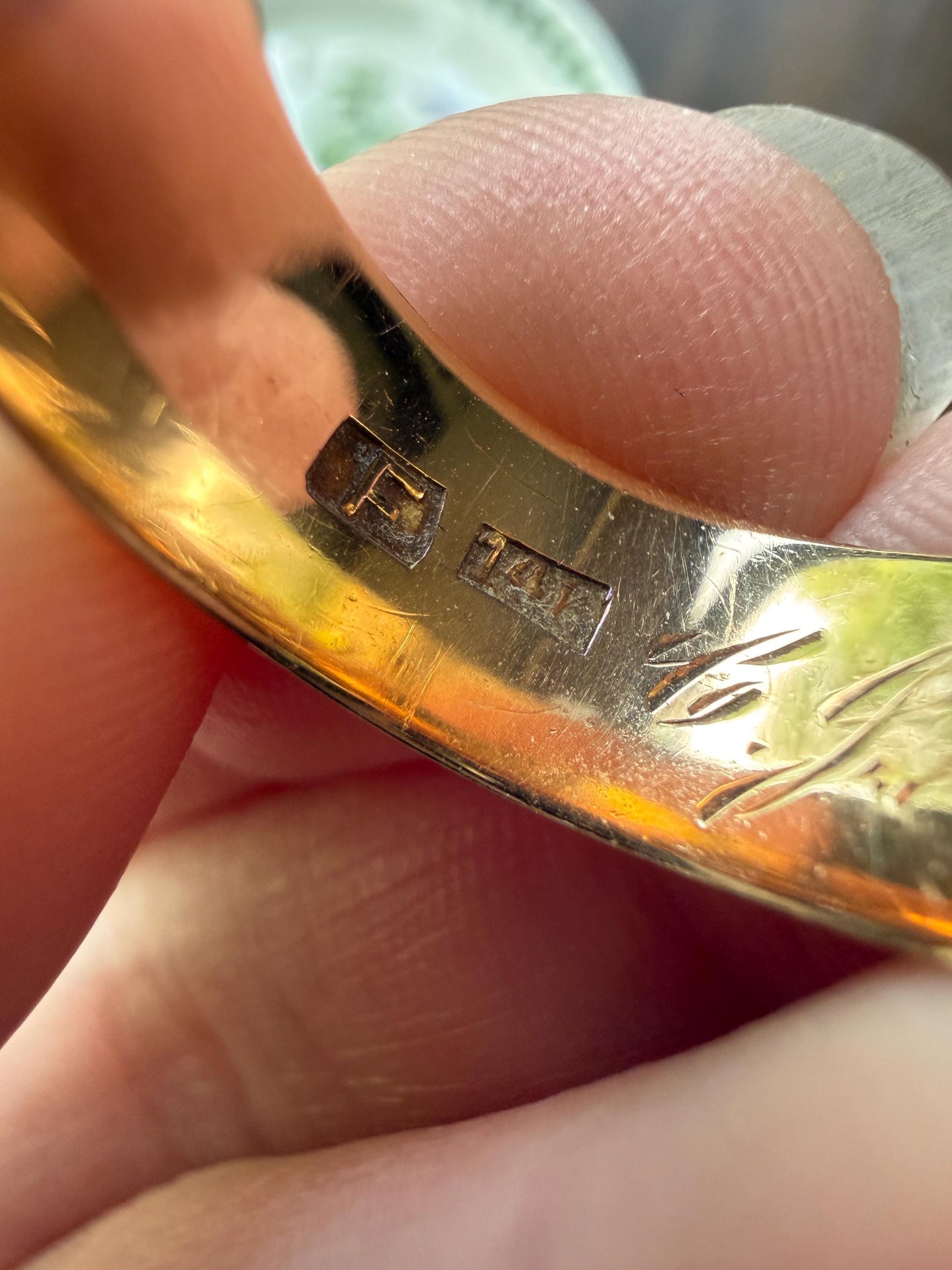 Victorian ANTIQUE Extra WIDE 7.7mm Wedding Band Engraved Ring 14k Gold Solid Romantic Stacker