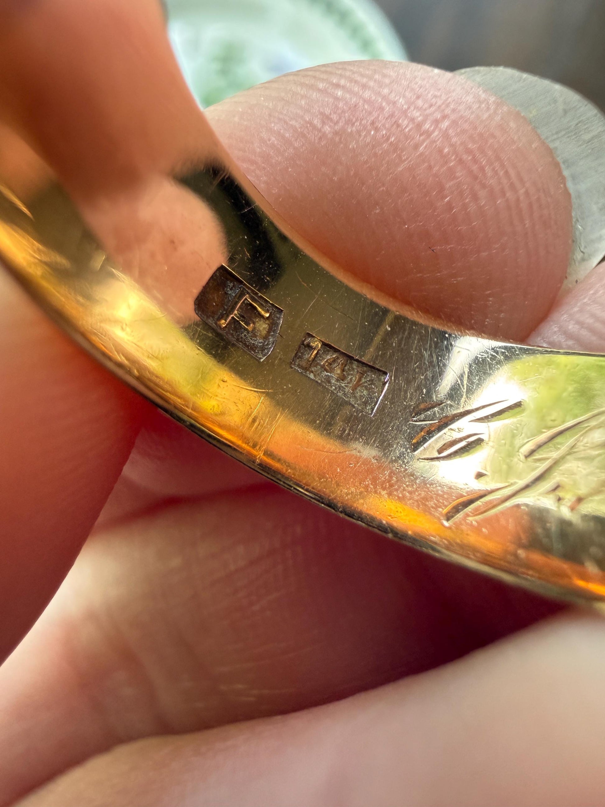Victorian ANTIQUE Extra WIDE 7.7mm Wedding Band Engraved Ring 14k Gold Solid Romantic Stacker