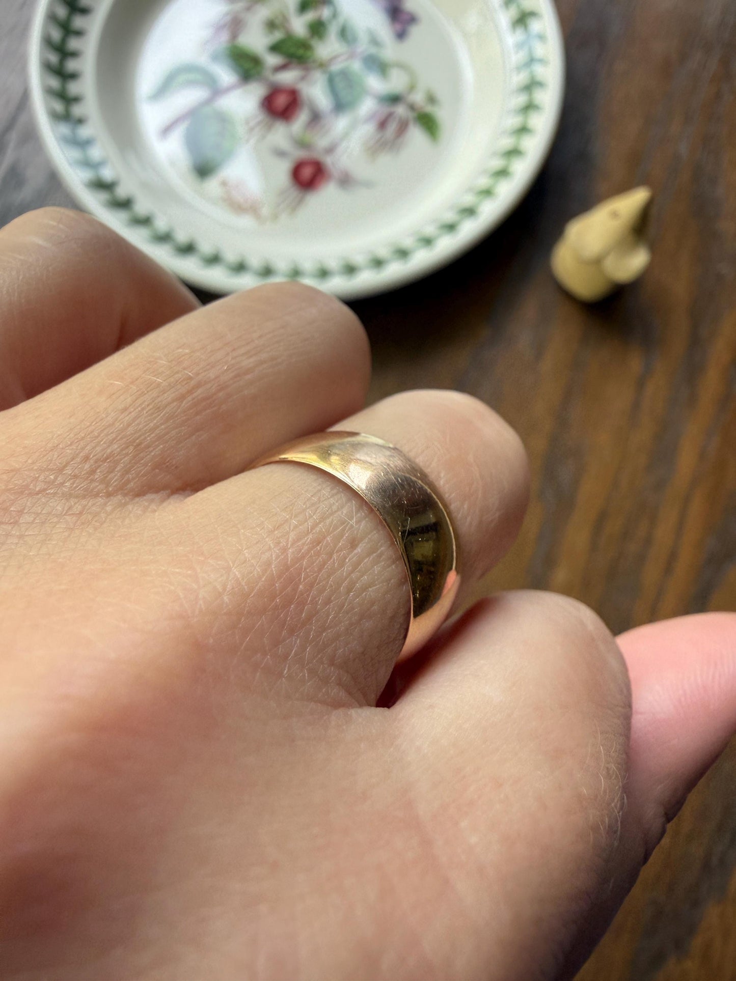 Victorian ANTIQUE Extra WIDE 7.7mm Wedding Band Engraved Ring 14k Gold Solid Romantic Stacker
