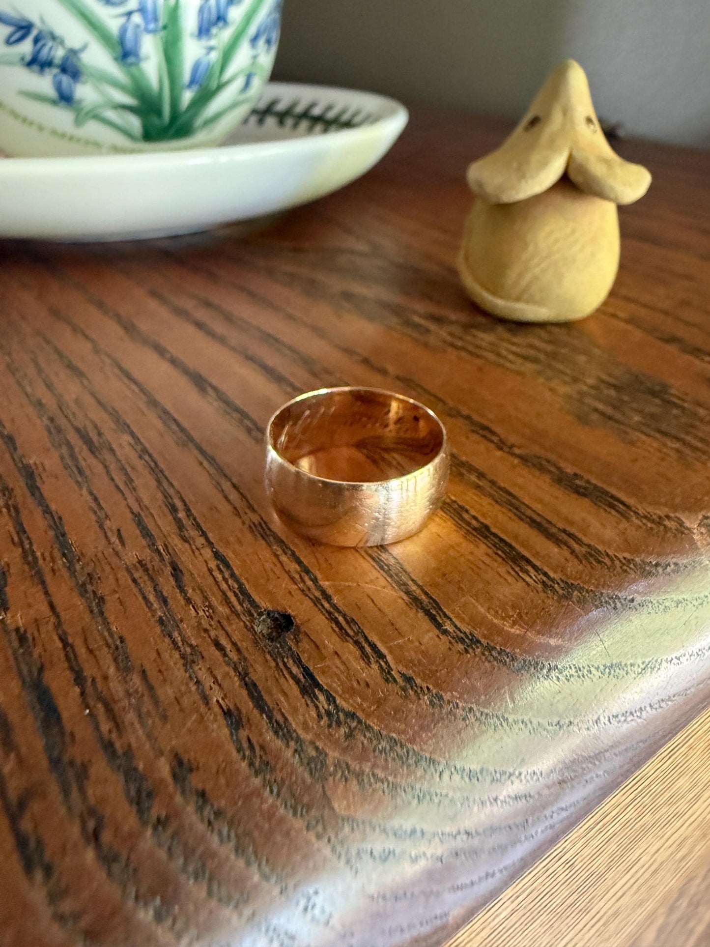 Victorian ANTIQUE Extra WIDE 7.7mm Wedding Band Engraved Ring 14k Gold Solid Romantic Stacker