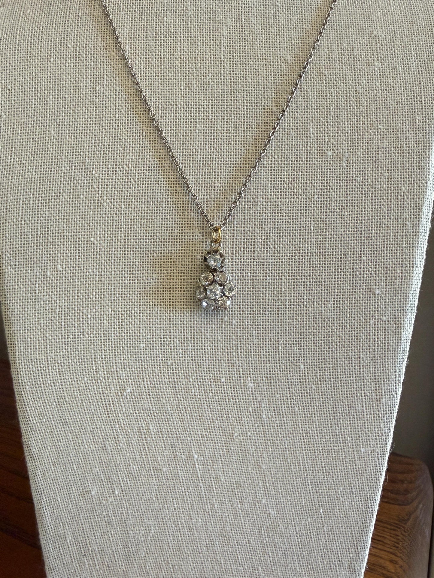 Antique 2.1 Carats Old Mine Cut DIAMOND Daisy Cluster Pendant on Chain Necklace French 18k Gold OMC 2.1Ctw Art Deco