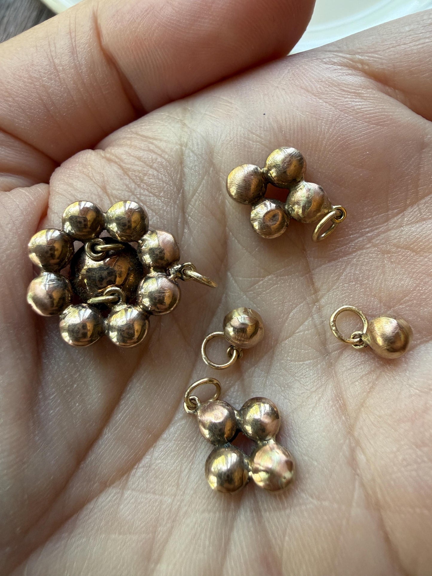 Large Floral Daisy Cluster ANTIQUE Juicy Perpignan GARNET Pendant Bracelet Charm 18k 14k Gold Victorian Minimalist Glowing Pink Red Purple