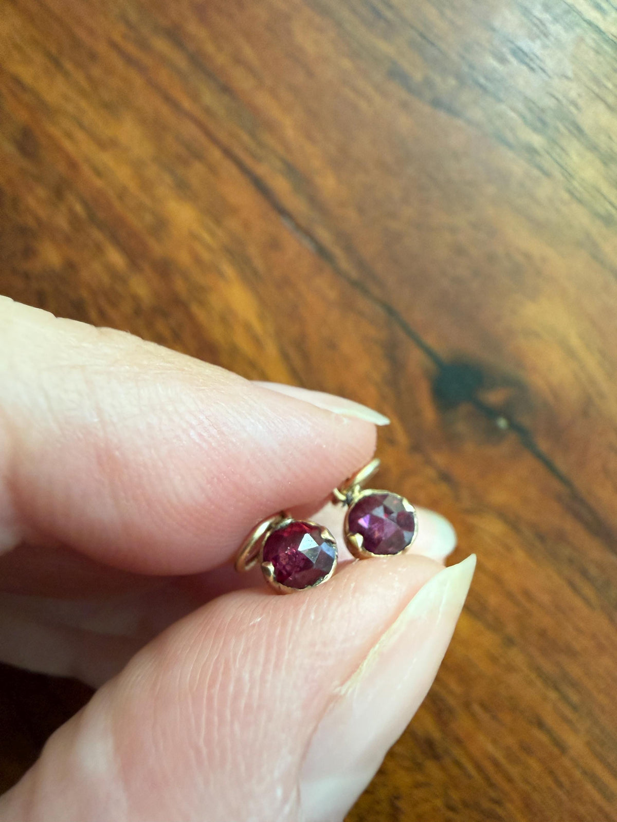 Teensiest Tiny ANTIQUE One Juicy Perpignan GARNET Pendant Bracelet Charm 18k 14k Gold Victorian Foil Back Minimalist Glowing Pink Red Purple