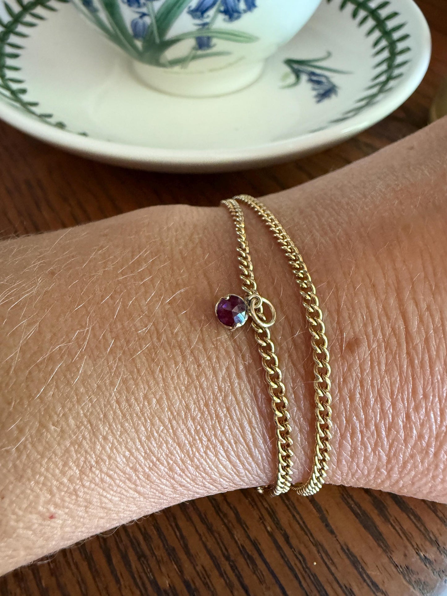 Teensiest Tiny ANTIQUE One Juicy Perpignan GARNET Pendant Bracelet Charm 18k 14k Gold Victorian Foil Back Minimalist Glowing Pink Red Purple