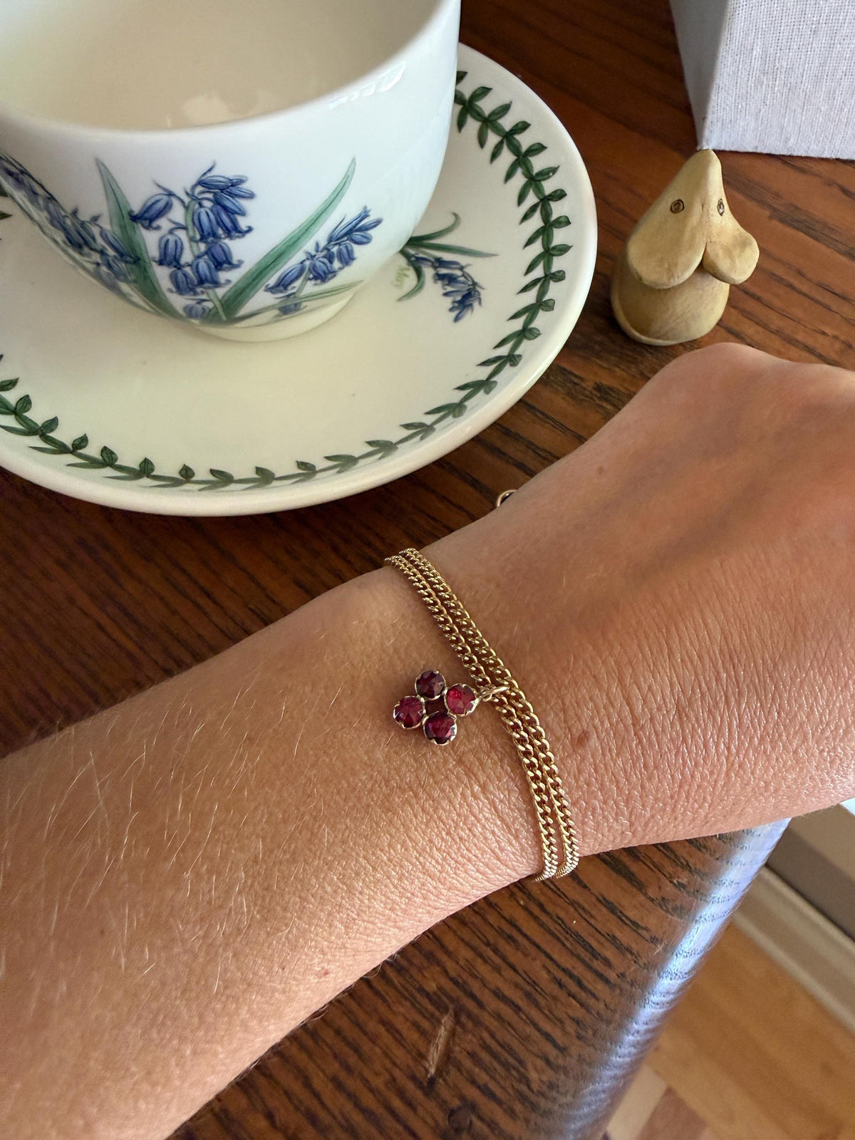 Quatrefoil Cluster One ANTIQUE Juicy Perpignan GARNET Pendant Bracelet Charm 18k 14k Gold Victorian Minimalist Glowing Pink Red Purple