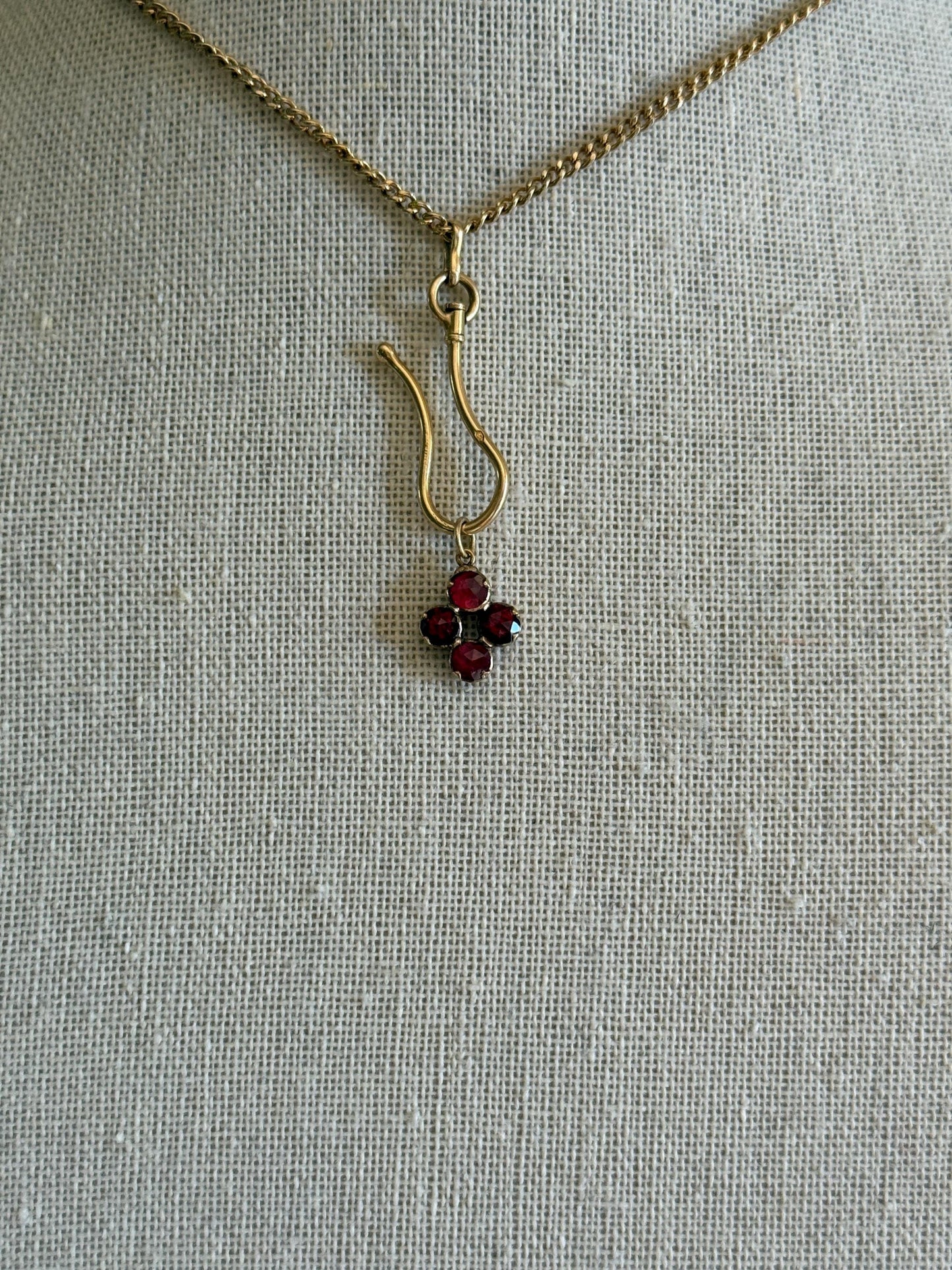 Quatrefoil Cluster One ANTIQUE Juicy Perpignan GARNET Pendant Bracelet Charm 18k 14k Gold Victorian Minimalist Glowing Pink Red Purple