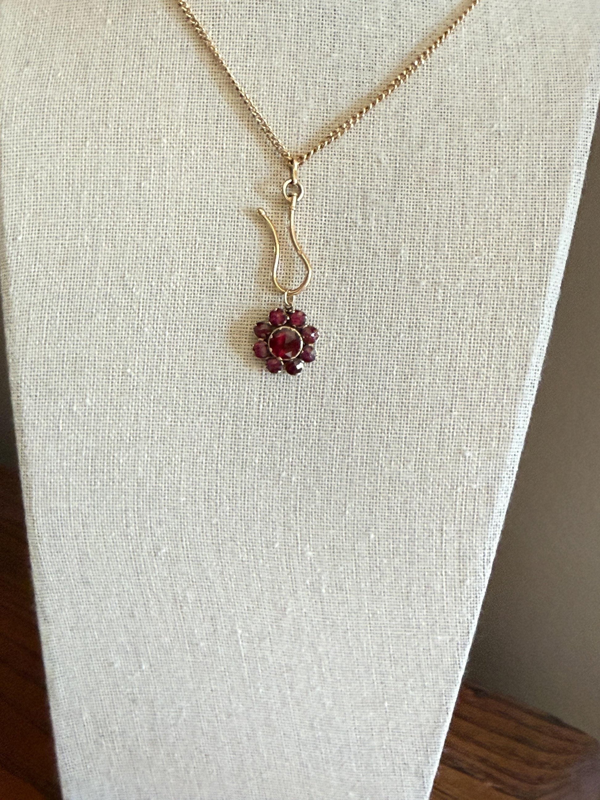 Large Floral Daisy Cluster ANTIQUE Juicy Perpignan GARNET Pendant Bracelet Charm 18k 14k Gold Victorian Minimalist Glowing Pink Red Purple