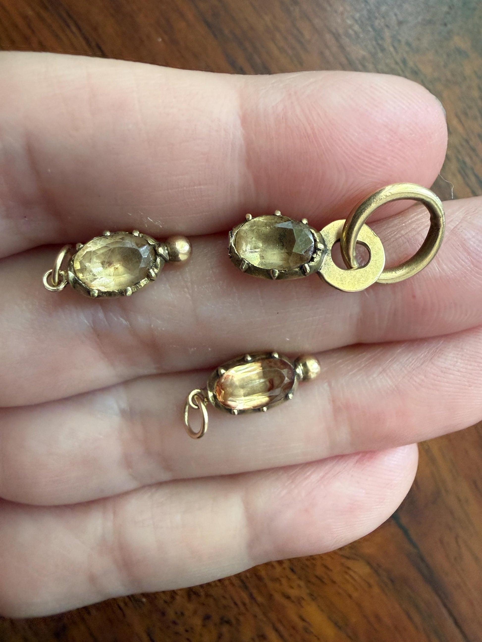 One Georgian ANTIQUE Precious Golden Topaz Pendant Bracelet Charm 18k 14k Gold Victorian Minimalist Glowing Peach Collet Set