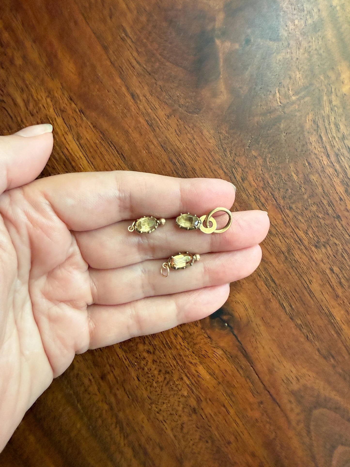One Georgian ANTIQUE Precious Golden Topaz Pendant Bracelet Charm 18k 14k Gold Victorian Minimalist Glowing Peach Collet Set