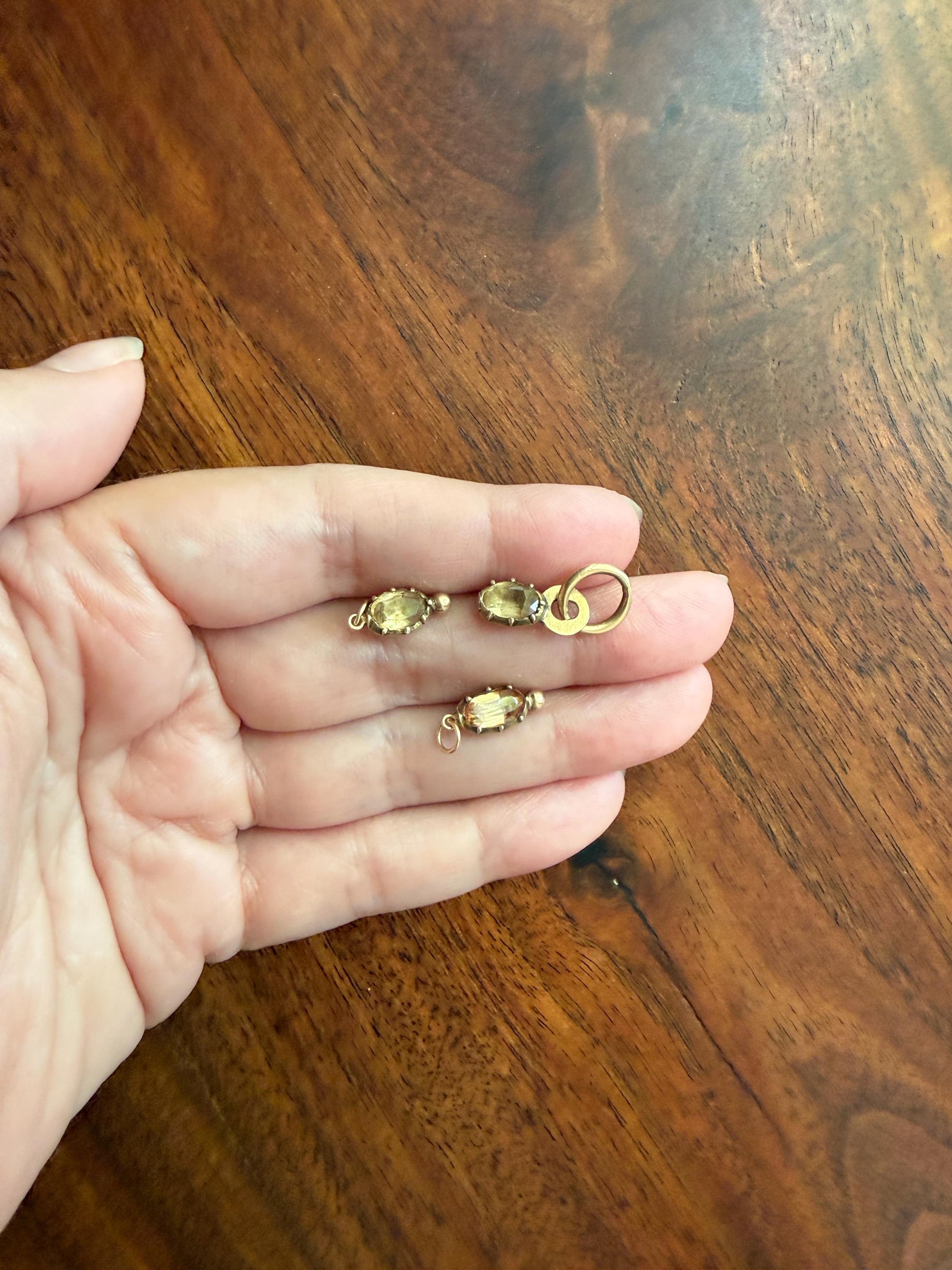 One Georgian ANTIQUE Precious Golden Topaz Pendant Bracelet Charm 18k 14k Gold Victorian Minimalist Glowing Peach Collet Set