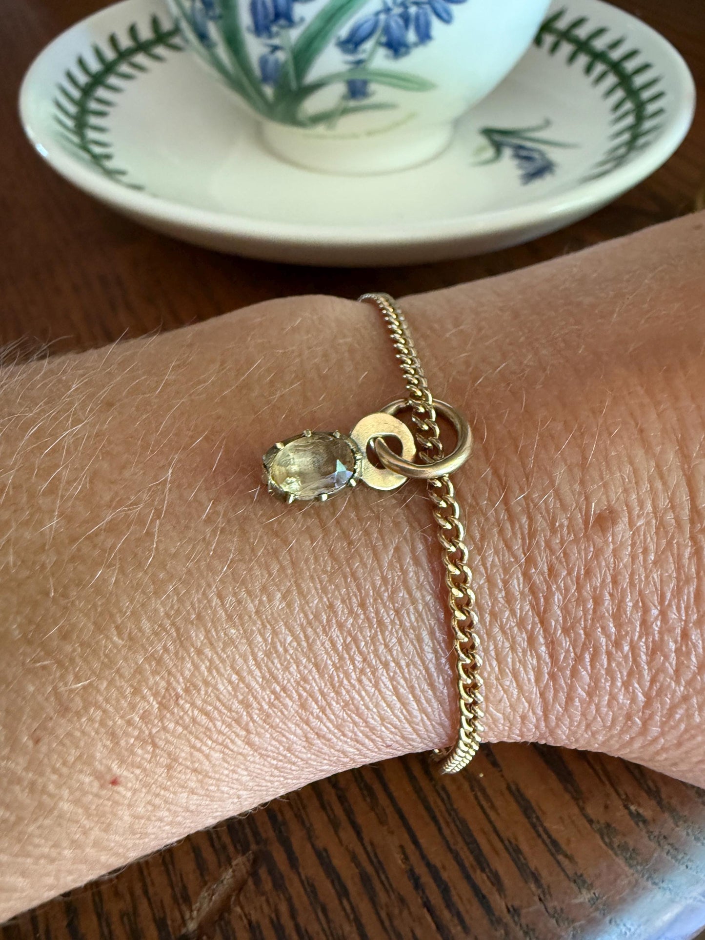One Georgian ANTIQUE Precious Golden Topaz Pendant Bracelet Charm 18k 14k Gold Victorian Minimalist Glowing Peach Collet Set