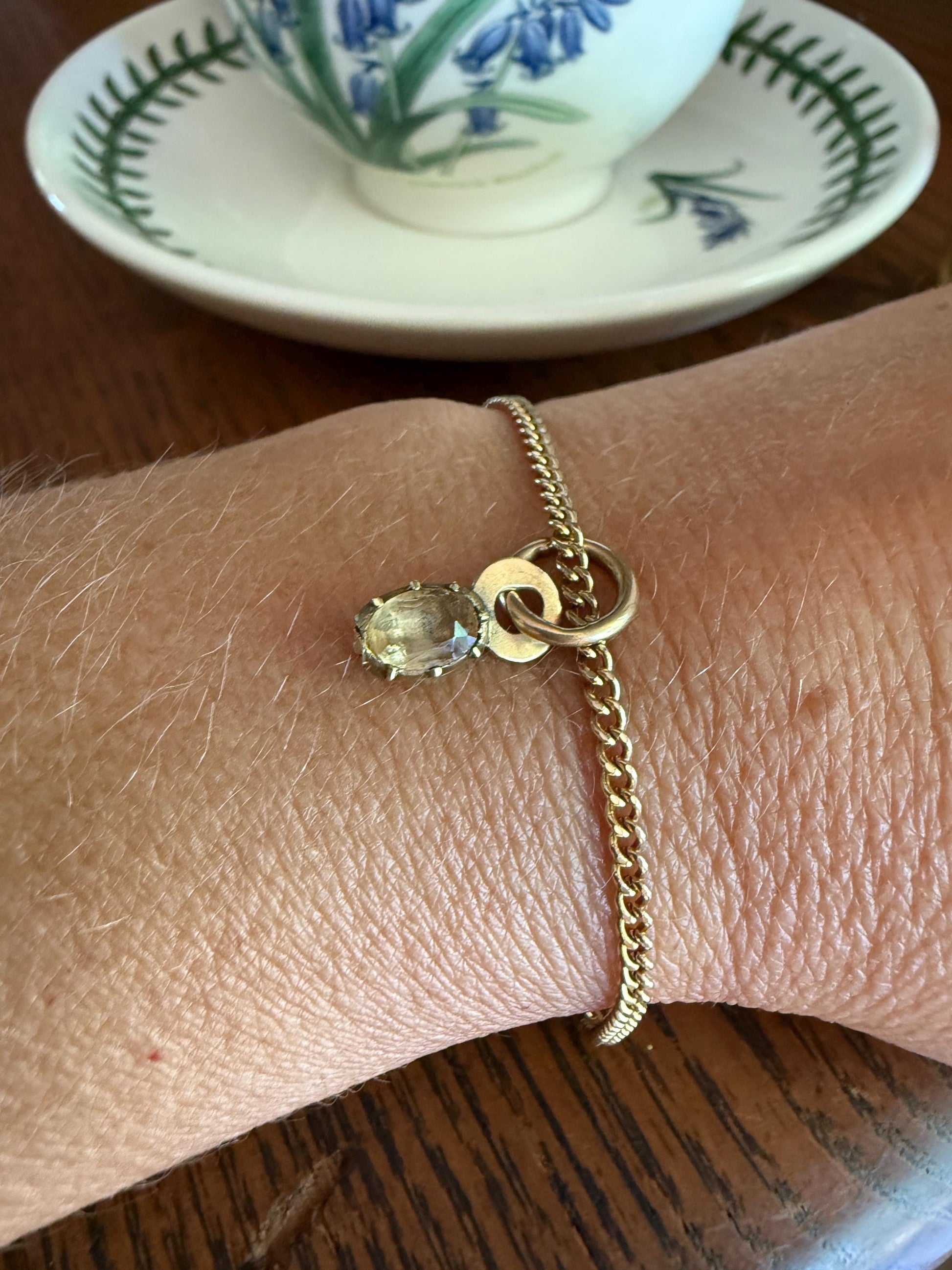 One Georgian ANTIQUE Precious Golden Topaz Pendant Bracelet Charm 18k 14k Gold Victorian Minimalist Glowing Peach Collet Set