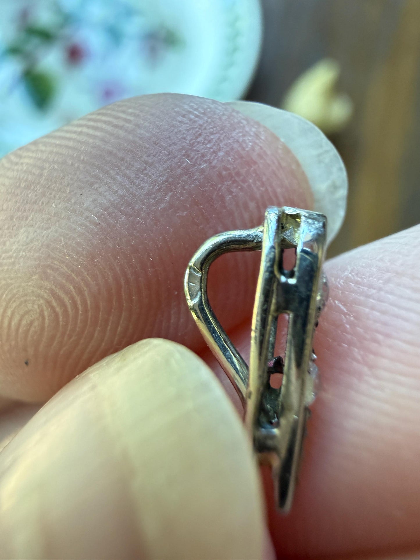 French Art Deco Old Mine & Rose Cut Diamond Bale Teardrop Pendant Charm Holder Original Parts Findings Vintage Connector