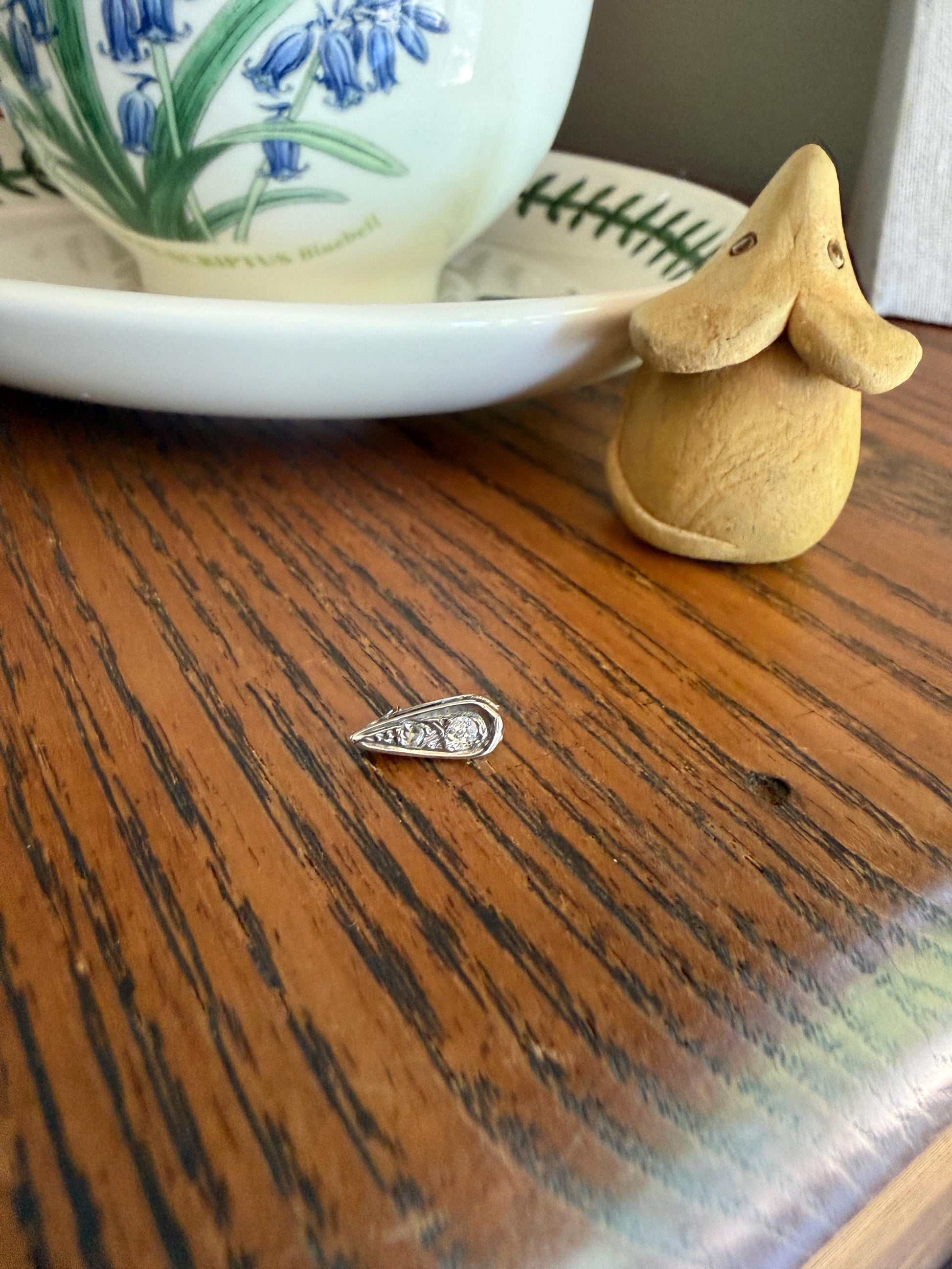 French Art Deco Old Mine & Rose Cut Diamond Bale Teardrop Pendant Charm Holder Original Parts Findings Vintage Connector