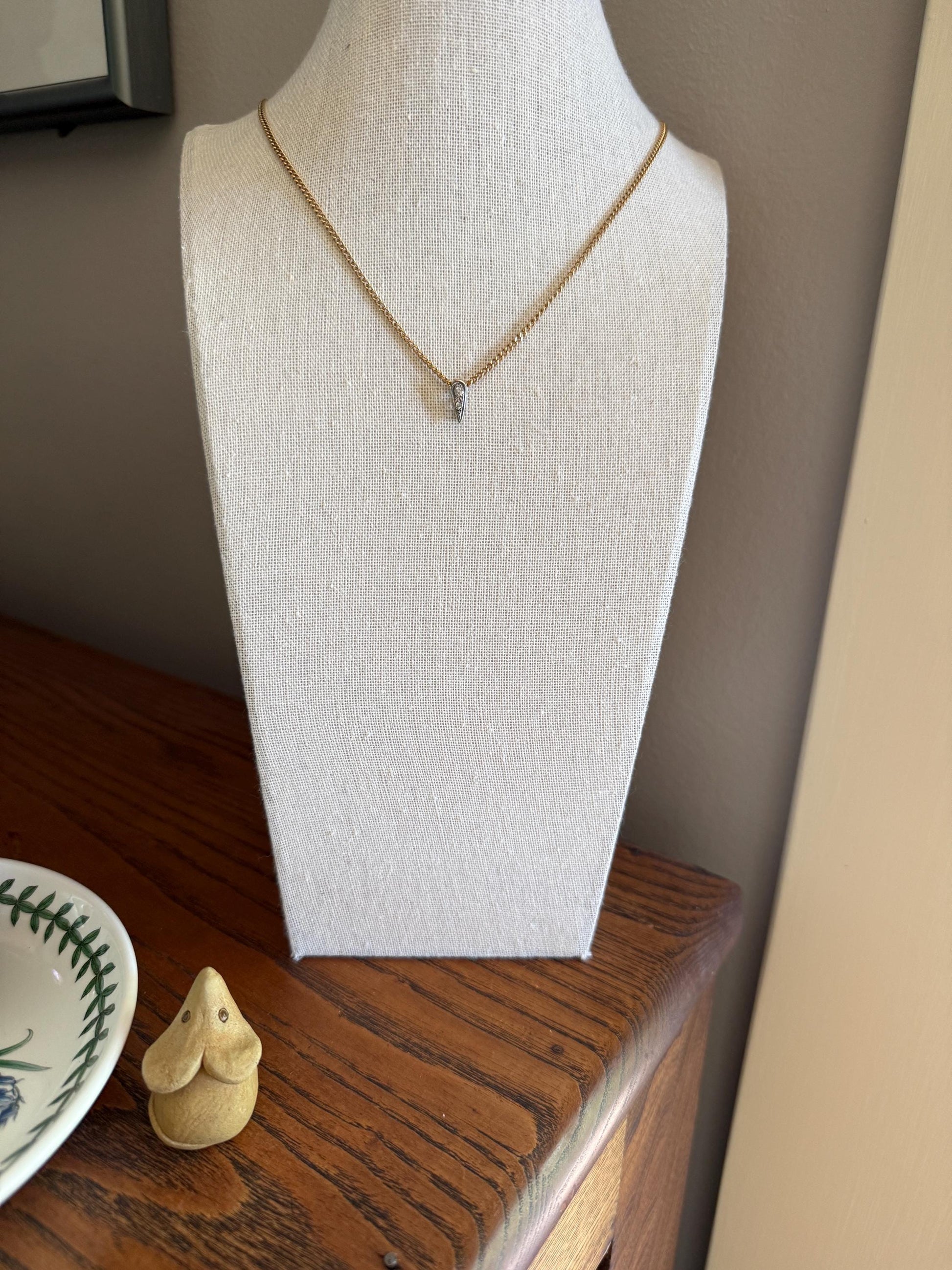 French Art Deco Old Mine & Rose Cut Diamond Bale Teardrop Pendant Charm Holder Original Parts Findings Vintage Connector