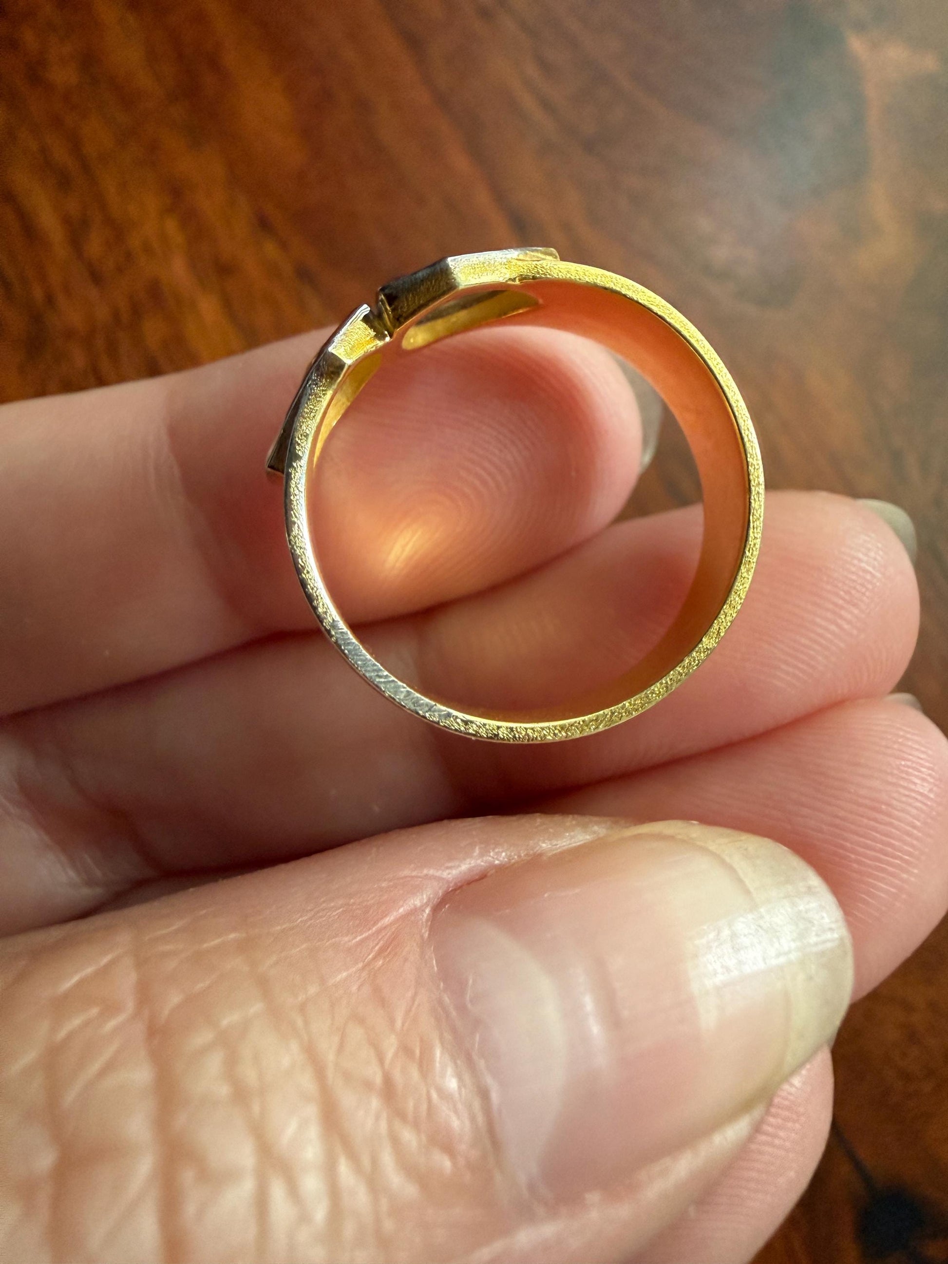 Vintage Hexagon Kite Rose Cut Diamond Cigar Band Ring French Silver Gold Vermeil Bezel Set Unique Shield Lozenge Wide Toi et Moi Geometric
