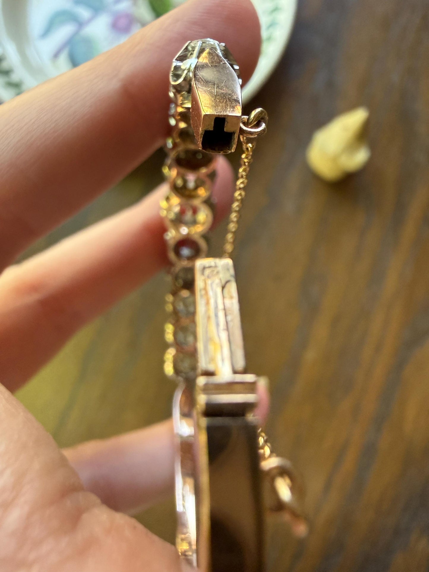 ANTIQUE Rose Cut DIAMOND Bangle Bracelet Boxed French Victorian 20g 18k Gold Platinum Crown Fleur de Lis Prongs Ornate Wriststack Open Back