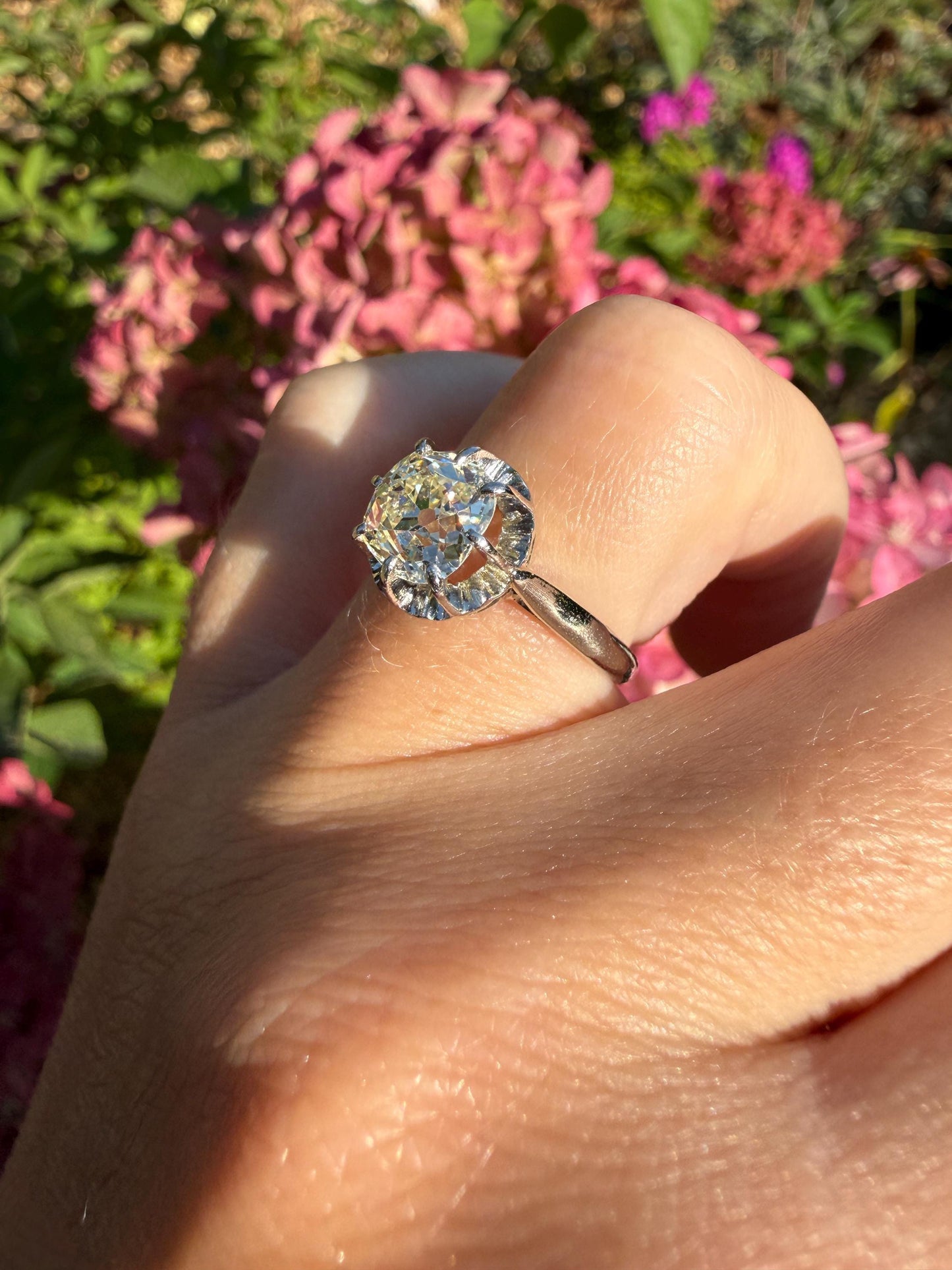 Original Vintage Eye Clean 1.55 Carat Natural Old Mine Cut DiAMOND Solitaire Ring French 18k White GOLD Platinum Engagement Art Deco 1.5Ctw