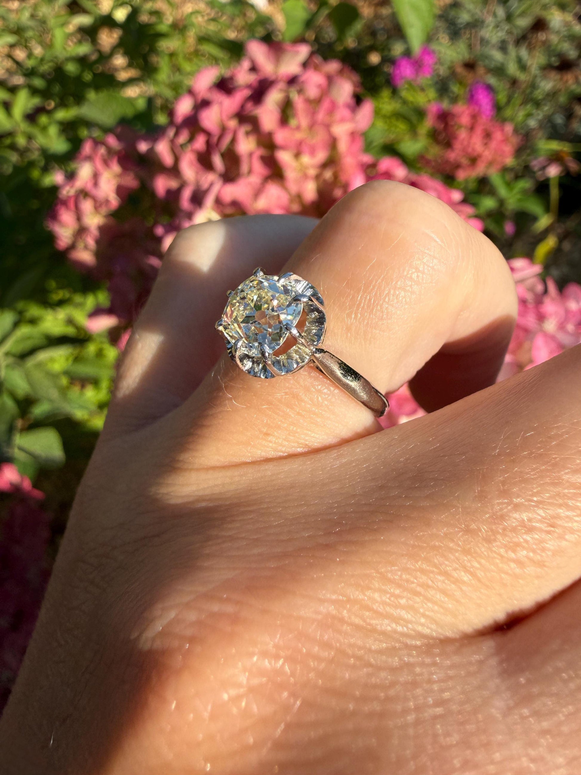 Original Vintage Eye Clean 1.55 Carat Natural Old Mine Cut DiAMOND Solitaire Ring French 18k White GOLD Platinum Engagement Art Deco 1.5Ctw