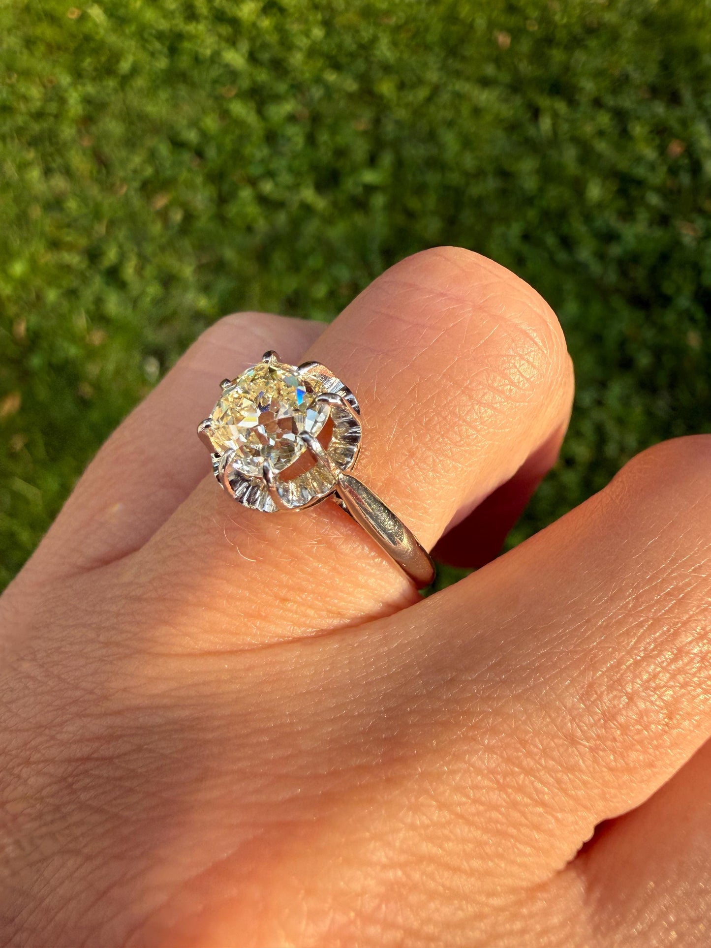 Original Vintage Eye Clean 1.55 Carat Natural Old Mine Cut DiAMOND Solitaire Ring French 18k White GOLD Platinum Engagement Art Deco 1.5Ctw