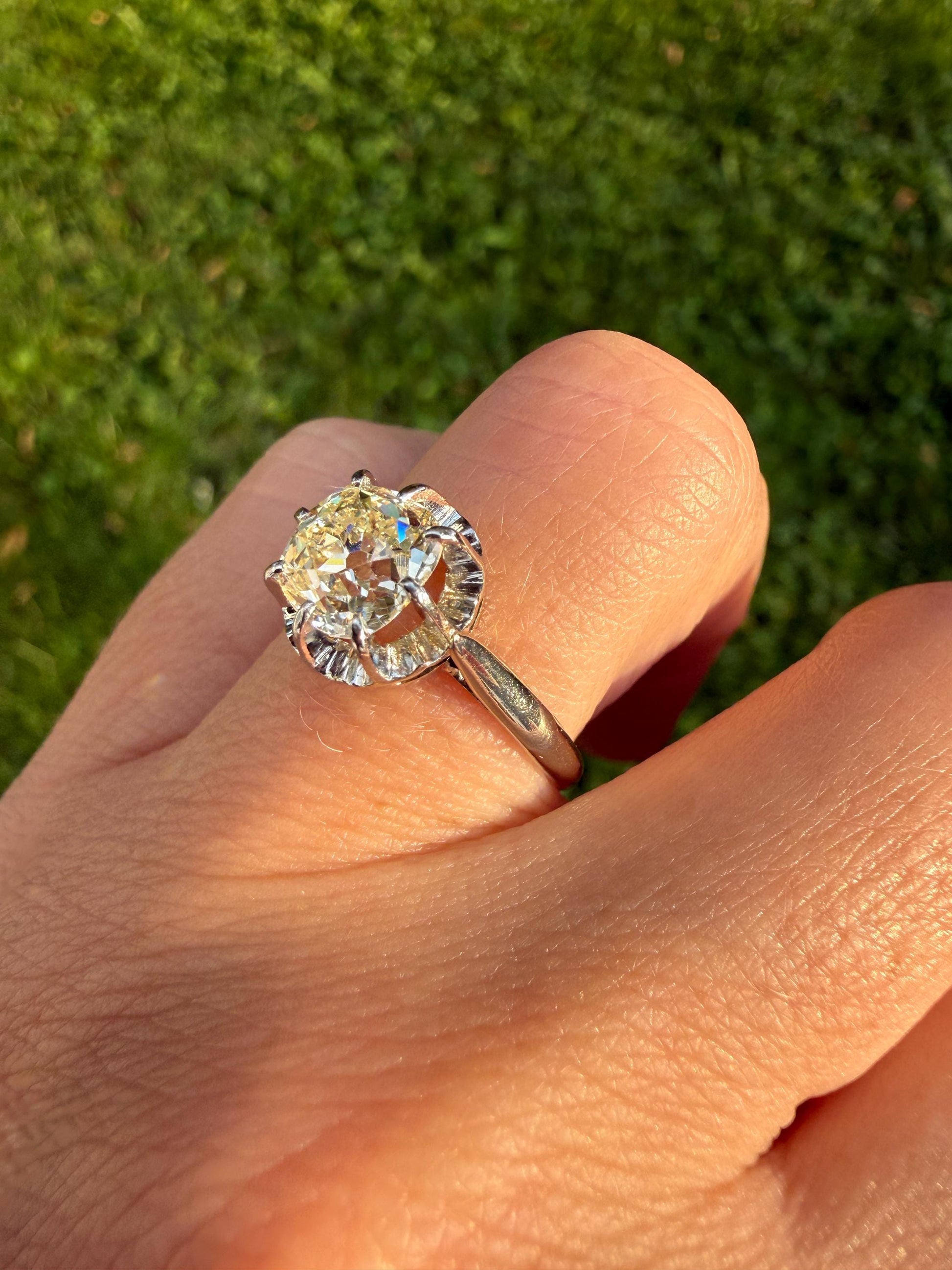 Original Vintage Eye Clean 1.55 Carat Natural Old Mine Cut DiAMOND Solitaire Ring French 18k White GOLD Platinum Engagement Art Deco 1.5Ctw
