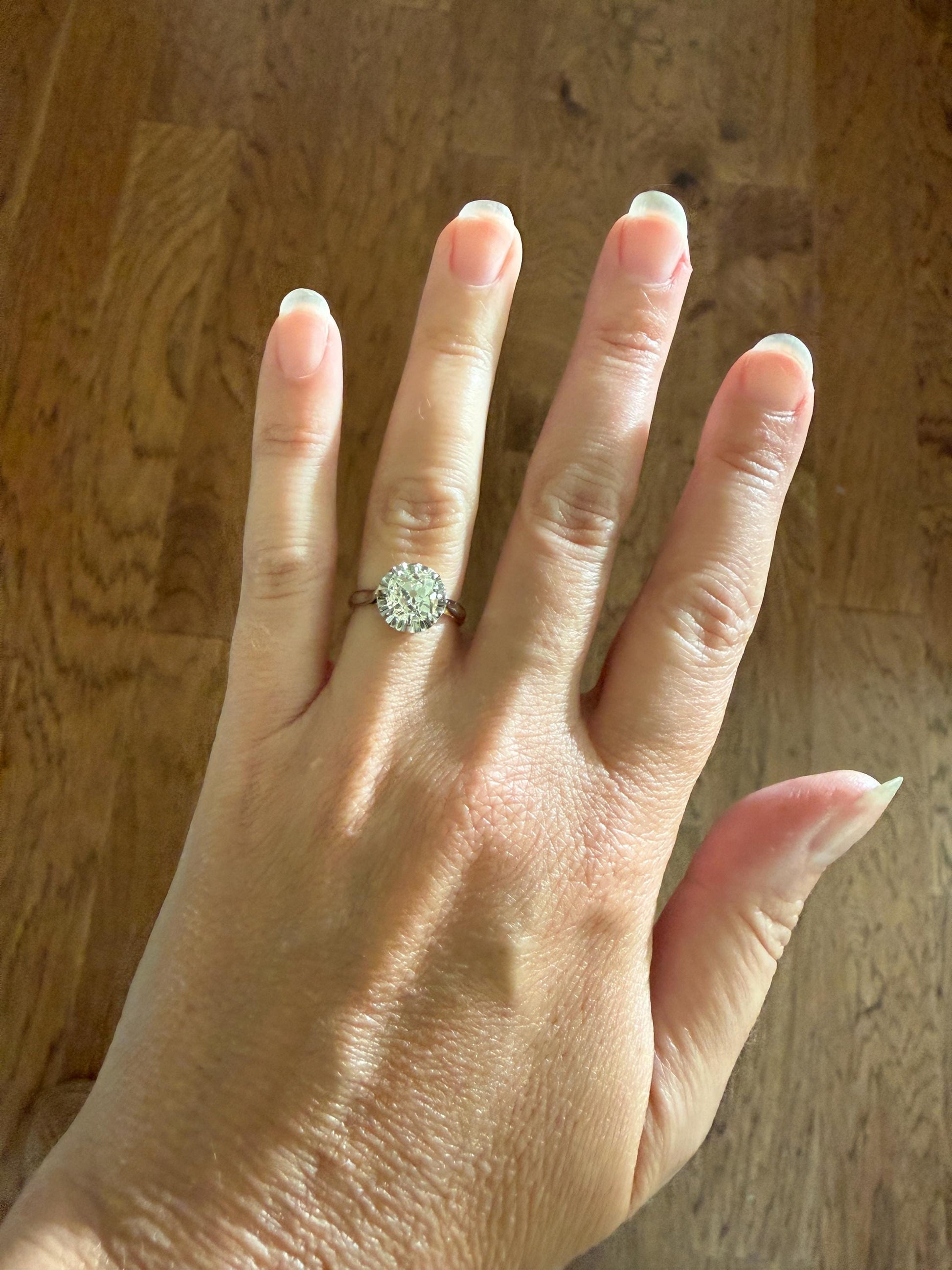 Original Vintage Eye Clean 1.55 Carat Natural Old Mine Cut DiAMOND Solitaire Ring French 18k White GOLD Platinum Engagement Art Deco 1.5Ctw