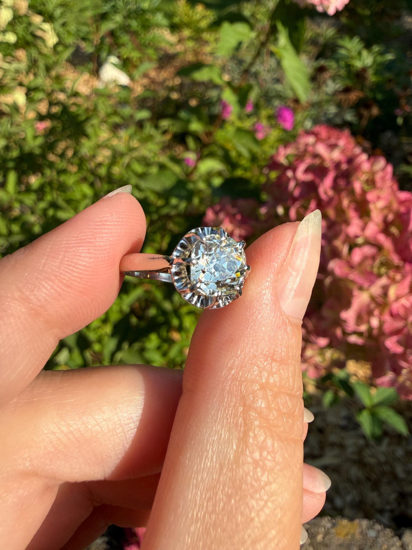 Original Vintage Eye Clean 1.55 Carat Natural Old Mine Cut DiAMOND Solitaire Ring French 18k White GOLD Platinum Engagement Art Deco 1.5Ctw