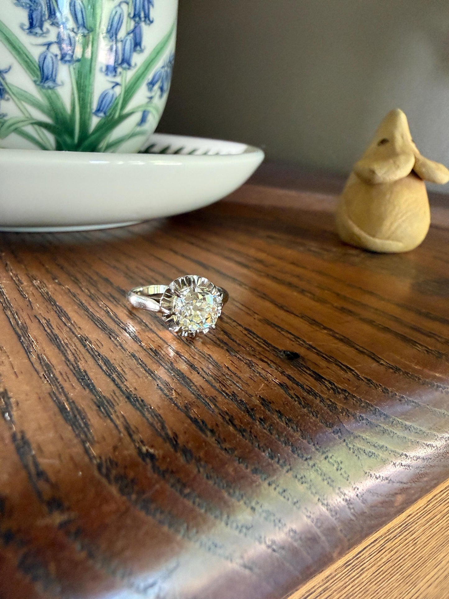 Original Vintage Eye Clean 1.55 Carat Natural Old Mine Cut DiAMOND Solitaire Ring French 18k White GOLD Platinum Engagement Art Deco 1.5Ctw