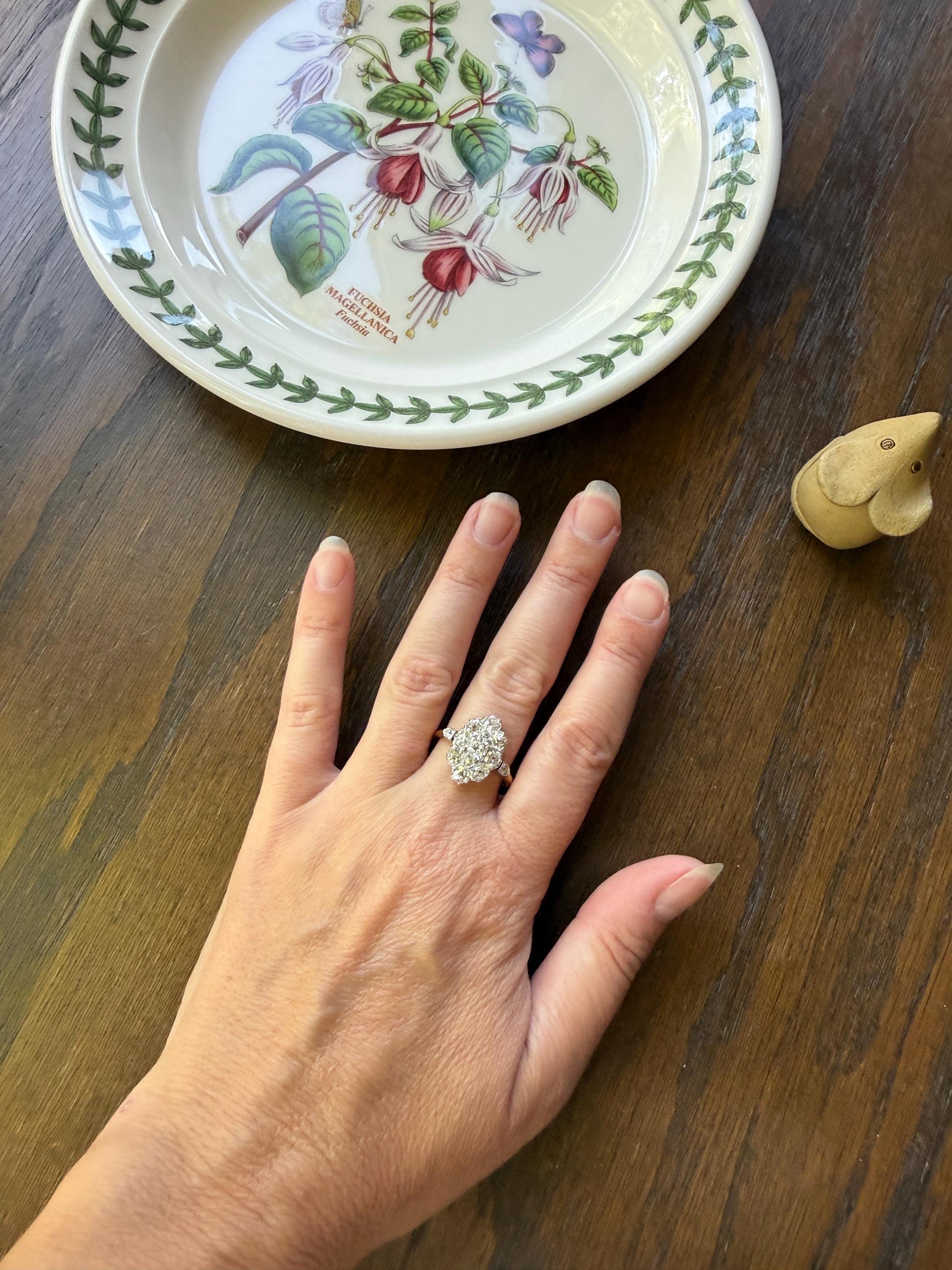 ANTIQUE Two Carats 11 Old Mine Cut DIAMOND Daisy Cluster Ring 18k Rose Gold & PLATiNUM Belle Epoque Romantic Gift OmC Victorian Oval