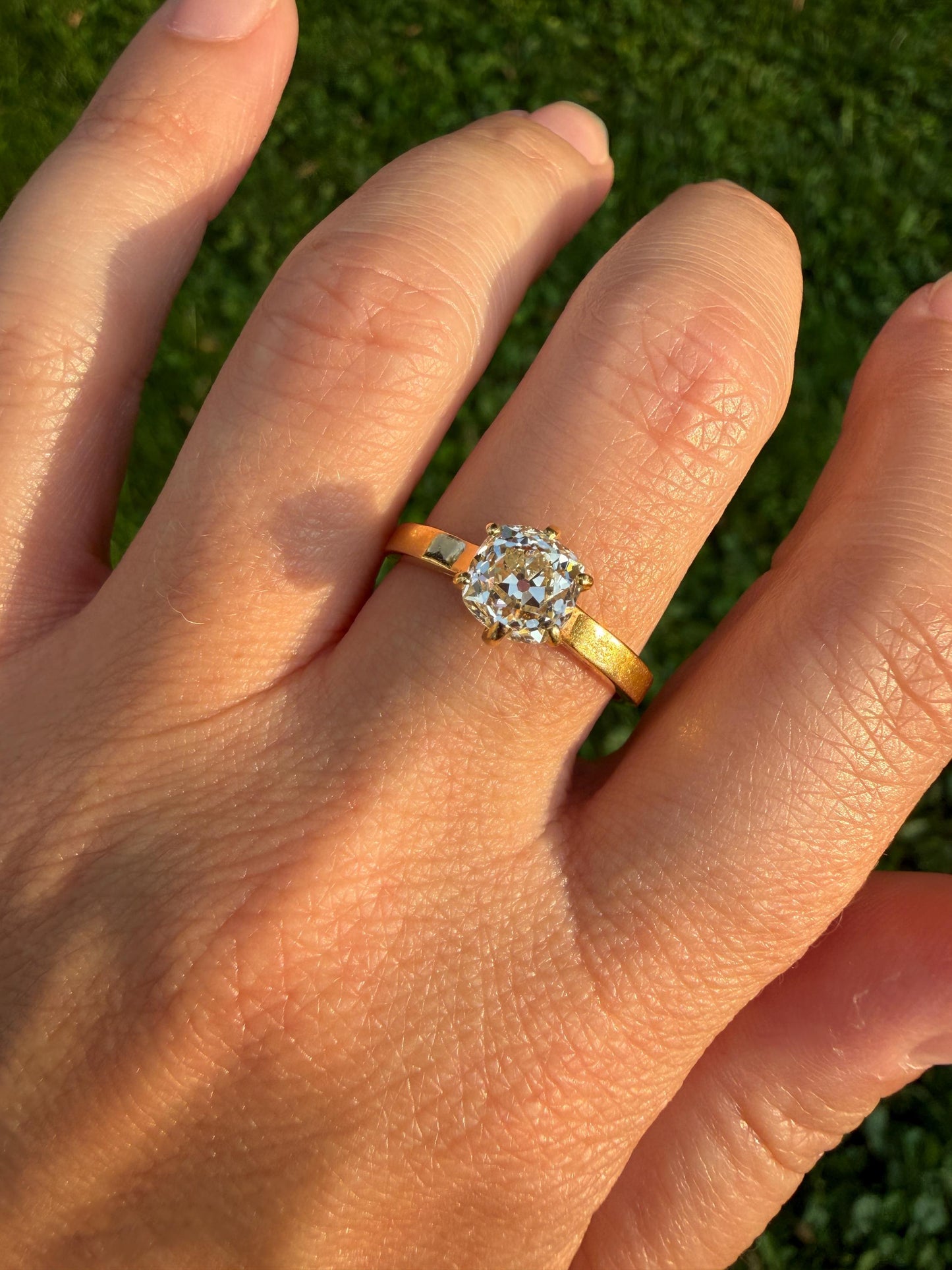 Antique 1.3 CARAT Natural Eye Clean Old Mine Cushion Cut DIAMOND Solitaire French Vintage Engagement Ring 18k Gold Solid Yellow 1.3Ct OMC