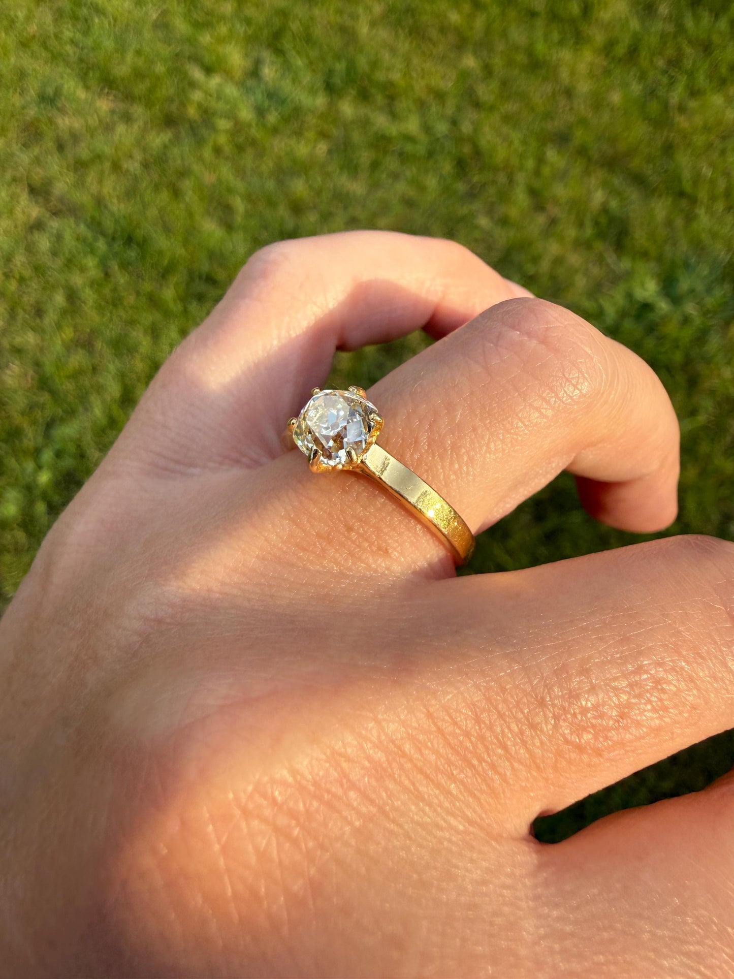 Antique 1.3 CARAT Natural Eye Clean Old Mine Cushion Cut DIAMOND Solitaire French Vintage Engagement Ring 18k Gold Solid Yellow 1.3Ct OMC