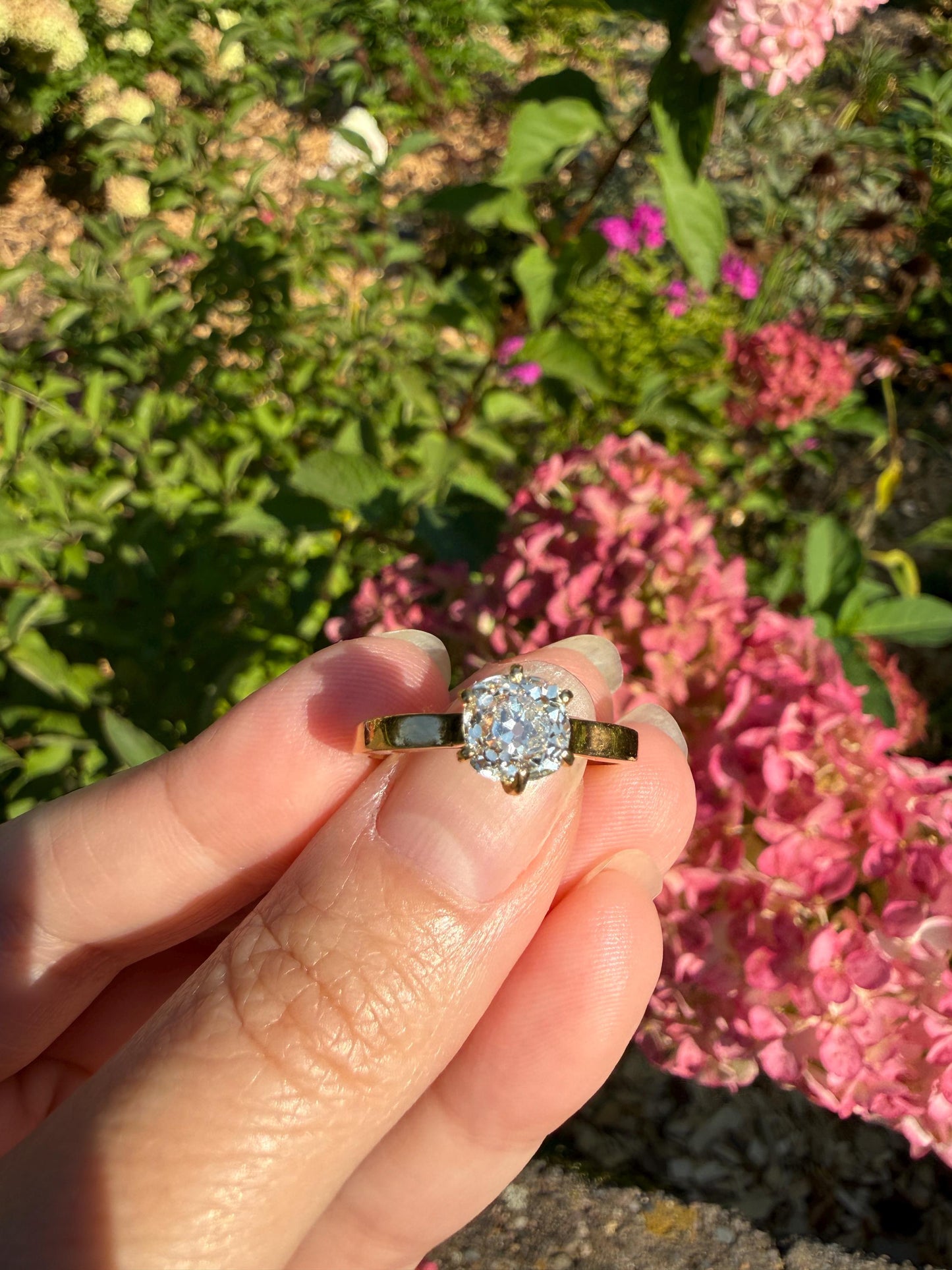 Antique 1.3 CARAT Natural Eye Clean Old Mine Cushion Cut DIAMOND Solitaire French Vintage Engagement Ring 18k Gold Solid Yellow 1.3Ct OMC