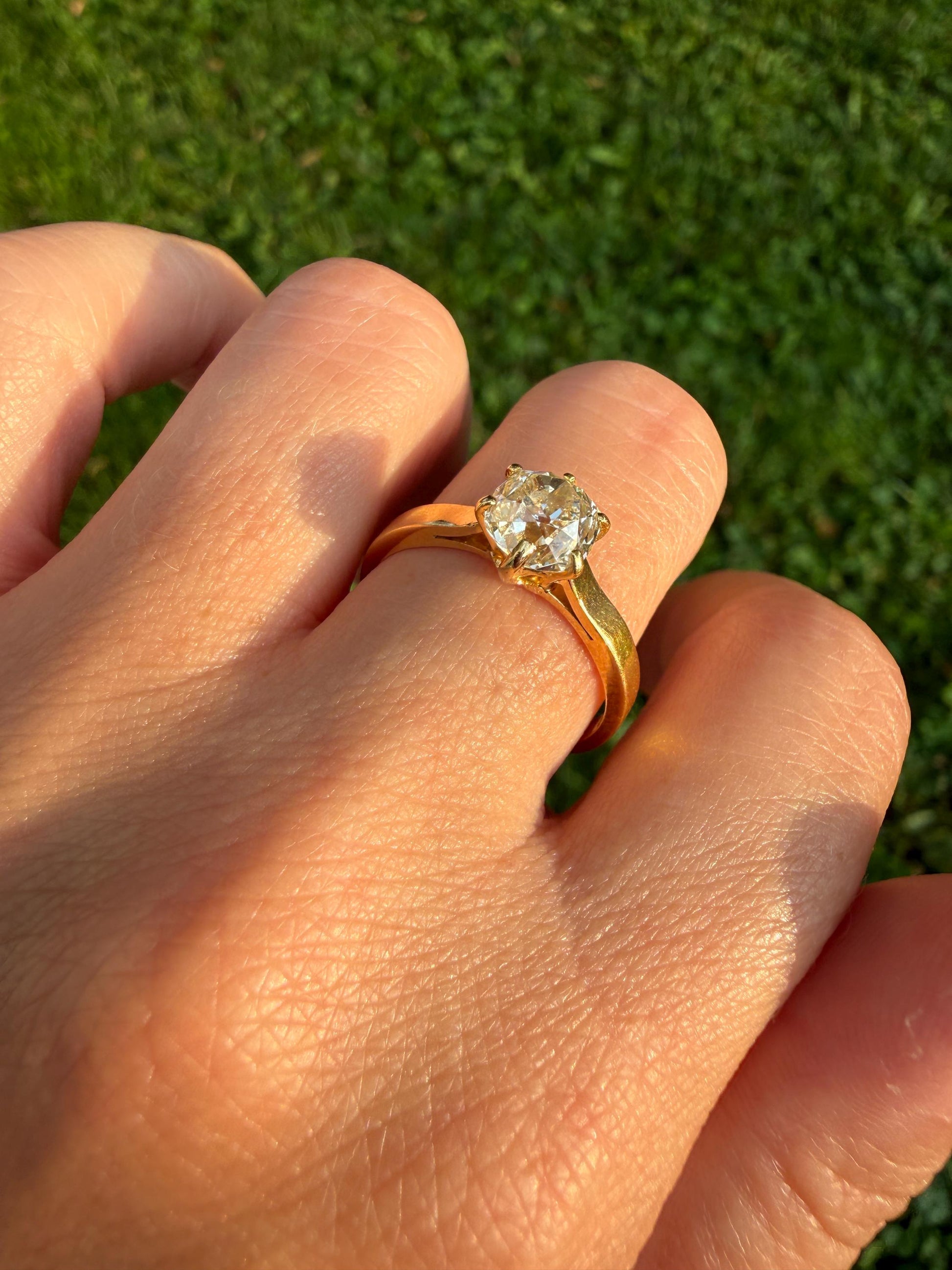 Antique 1.3 CARAT Natural Eye Clean Old Mine Cushion Cut DIAMOND Solitaire French Vintage Engagement Ring 18k Gold Solid Yellow 1.3Ct OMC