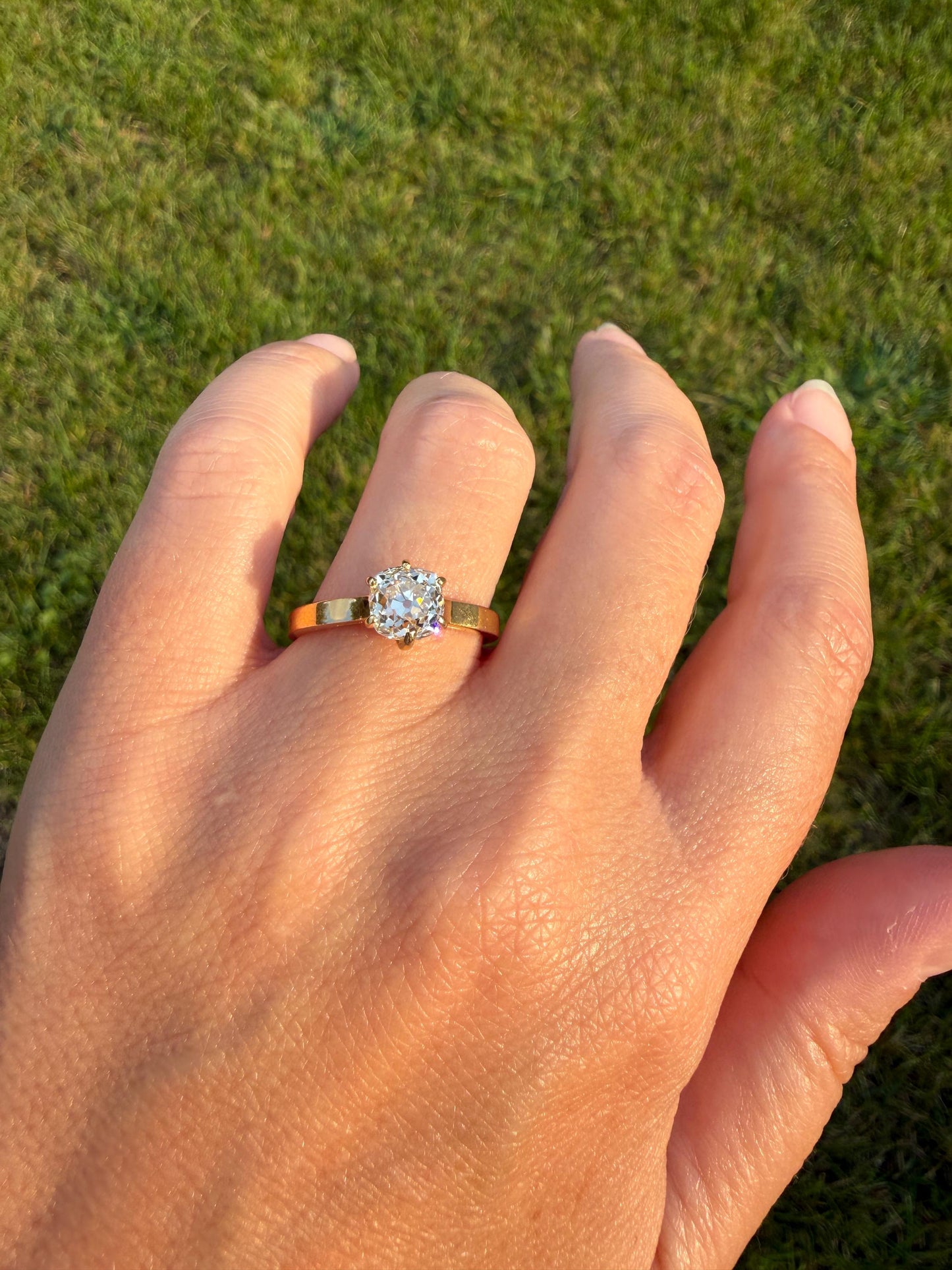 Antique 1.3 CARAT Natural Eye Clean Old Mine Cushion Cut DIAMOND Solitaire French Vintage Engagement Ring 18k Gold Solid Yellow 1.3Ct OMC