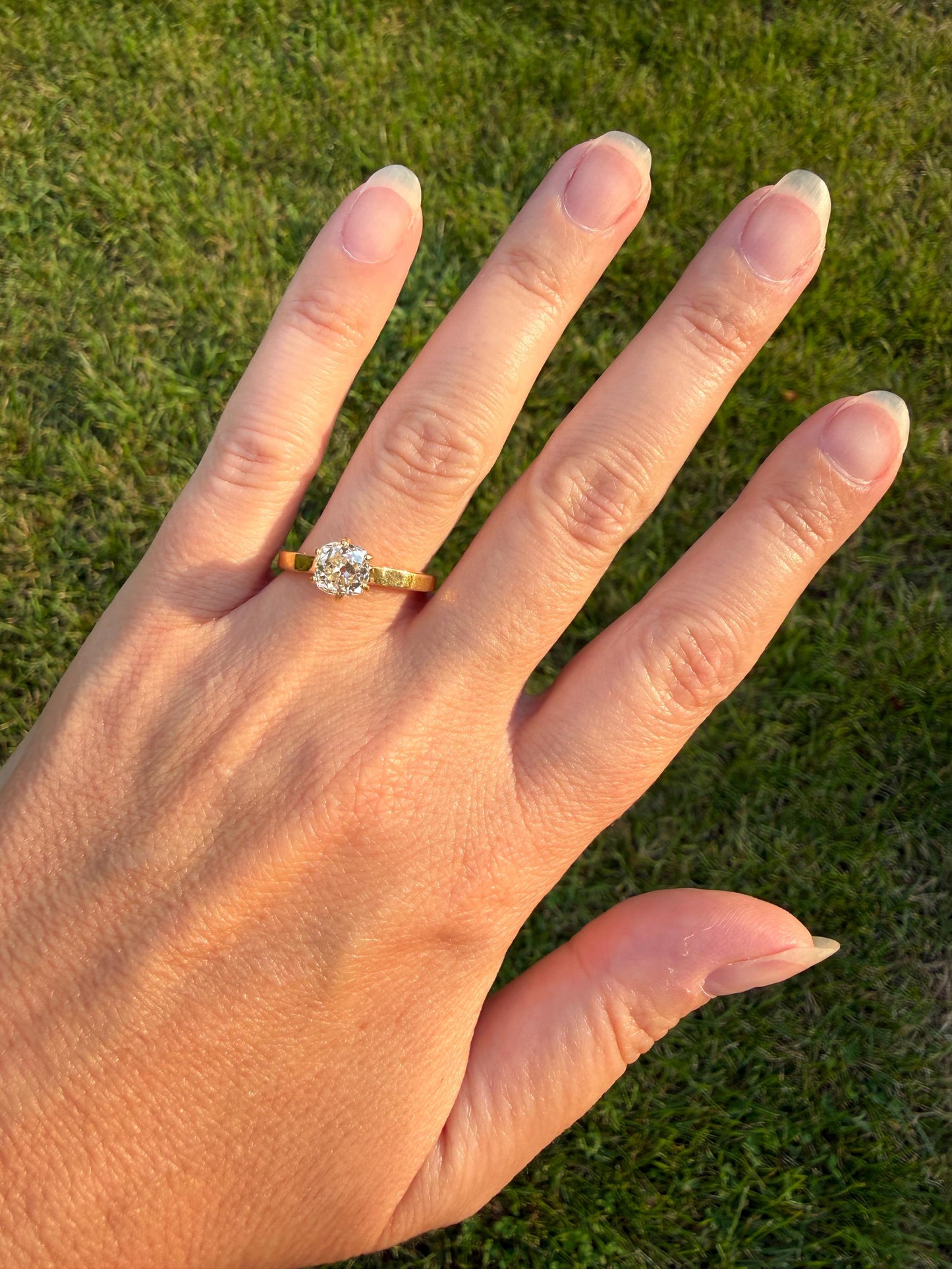 Antique 1.3 CARAT Natural Eye Clean Old Mine Cushion Cut DIAMOND Solitaire French Vintage Engagement Ring 18k Gold Solid Yellow 1.3Ct OMC