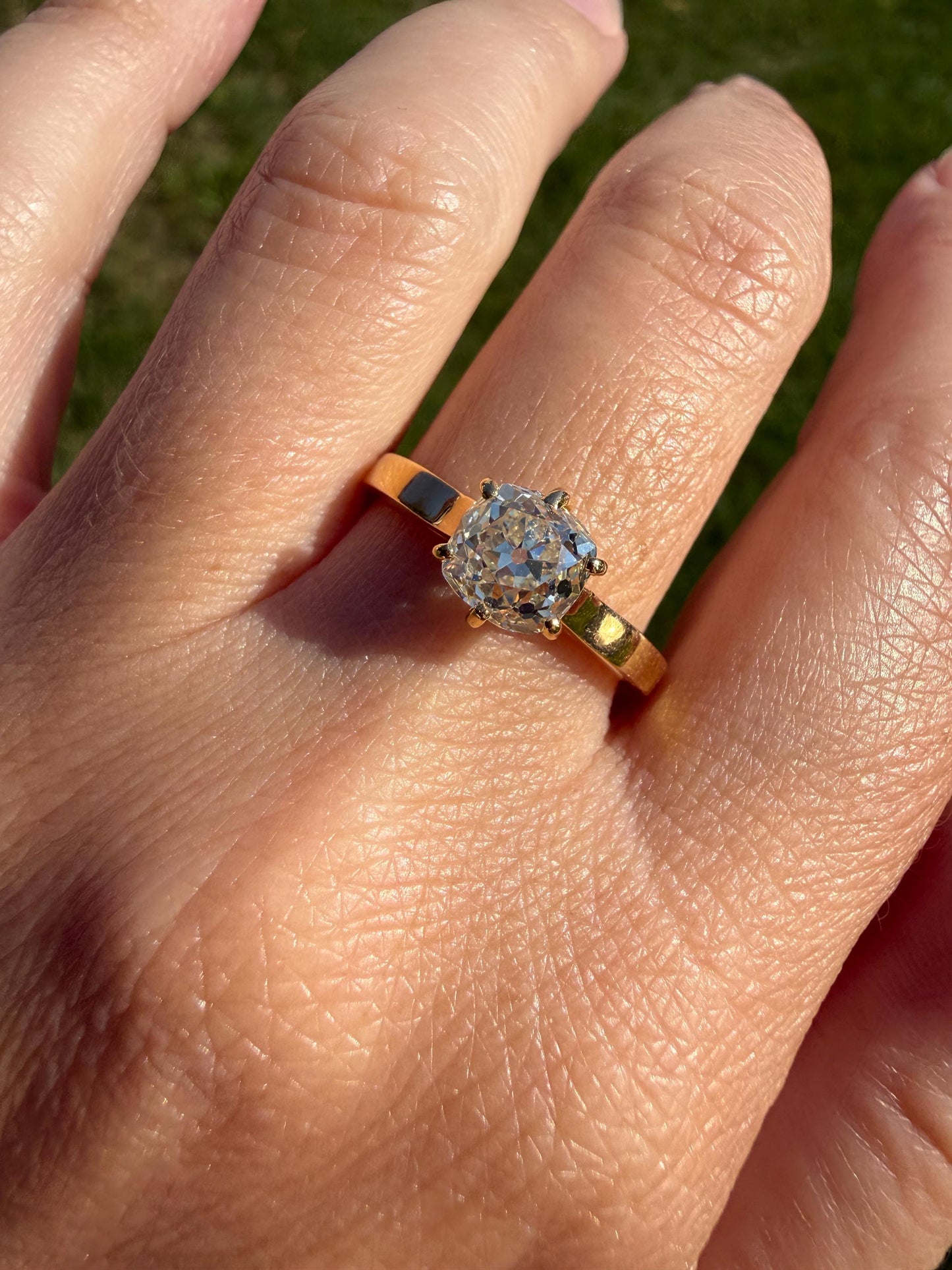 Antique 1.3 CARAT Natural Eye Clean Old Mine Cushion Cut DIAMOND Solitaire French Vintage Engagement Ring 18k Gold Solid Yellow 1.3Ct OMC