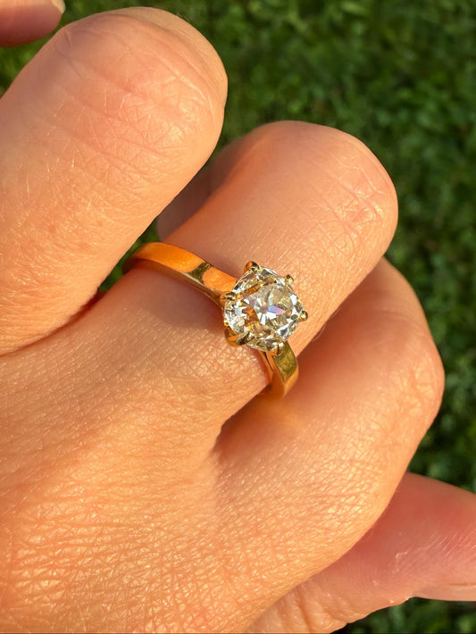 Antique 1.3 CARAT Natural Eye Clean Old Mine Cushion Cut DIAMOND Solitaire French Vintage Engagement Ring 18k Gold Solid Yellow 1.3Ct OMC