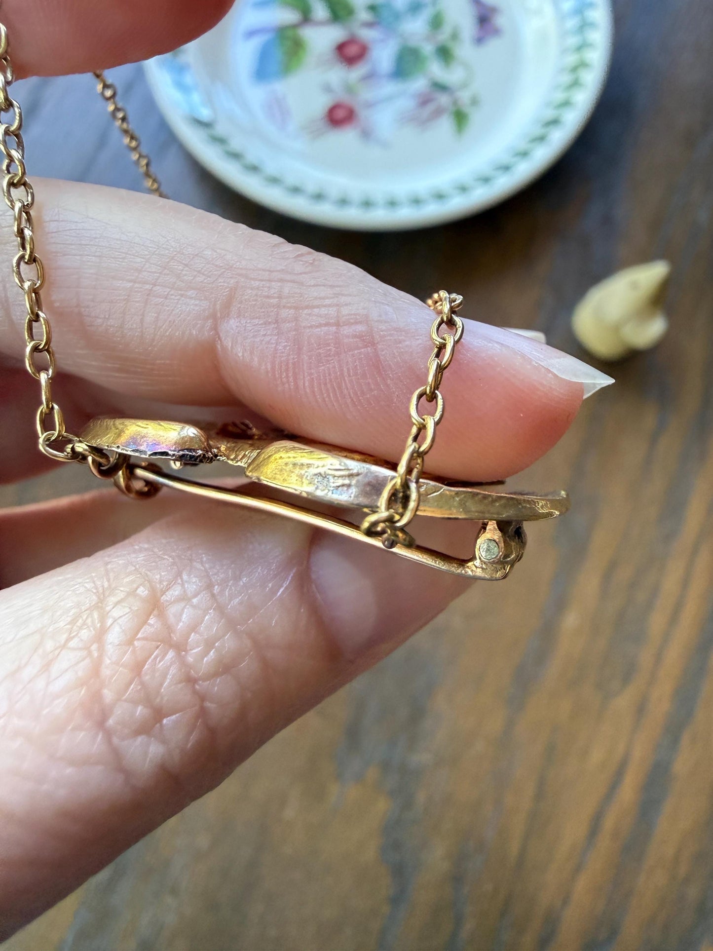 Large Antique 14g 18k Gold DRAGON Medallion Pendant on Chain Old Mine Cut Diamond Necklace Chimera Griffin French FIGURAL Belle Epoque