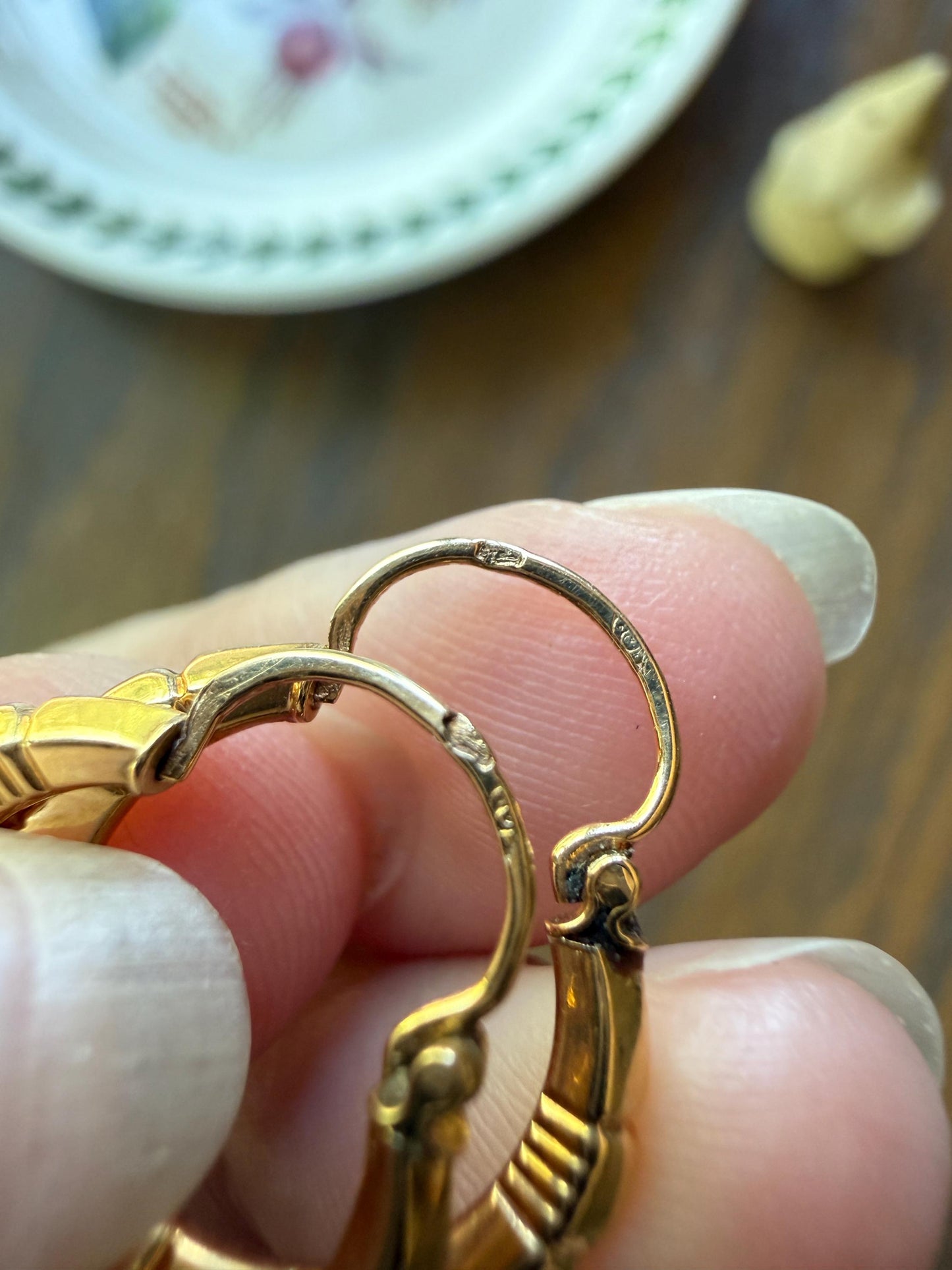 French Vintage CREOLE Hoop EARRINGS 18k Gold Dangle Linear Beveled Shimmering Gypsy Earstack