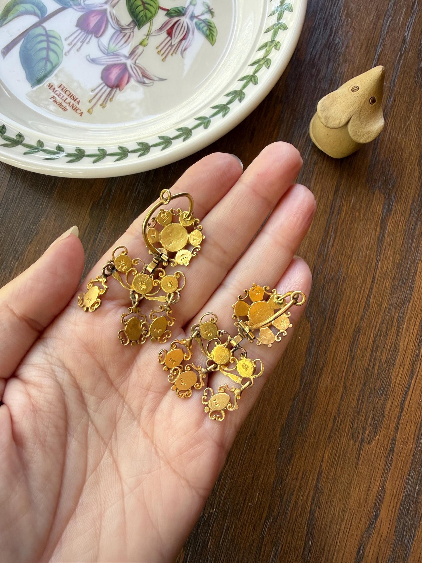 Heavy ANTIQUE Iberian Pendeloque Earrings Natural Rose Cut Diamond 20g 18k Gold Georgian era Chandelier Traditional Dangle Hand Made Baroque