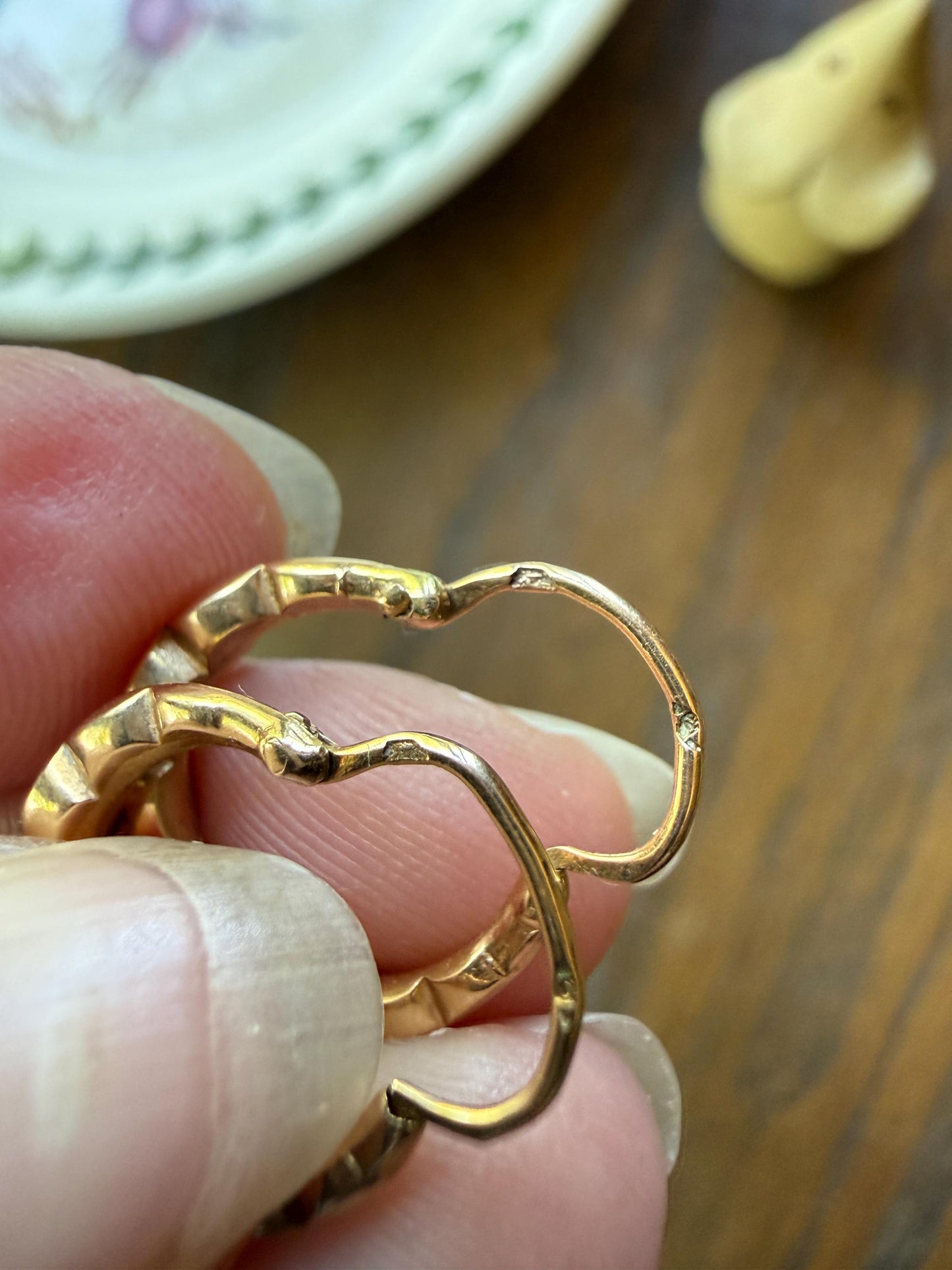 French Vintage CREOLE Hoop EARRINGS 18k Gold Dangle Scalloped Shimmering Gypsy Earstack